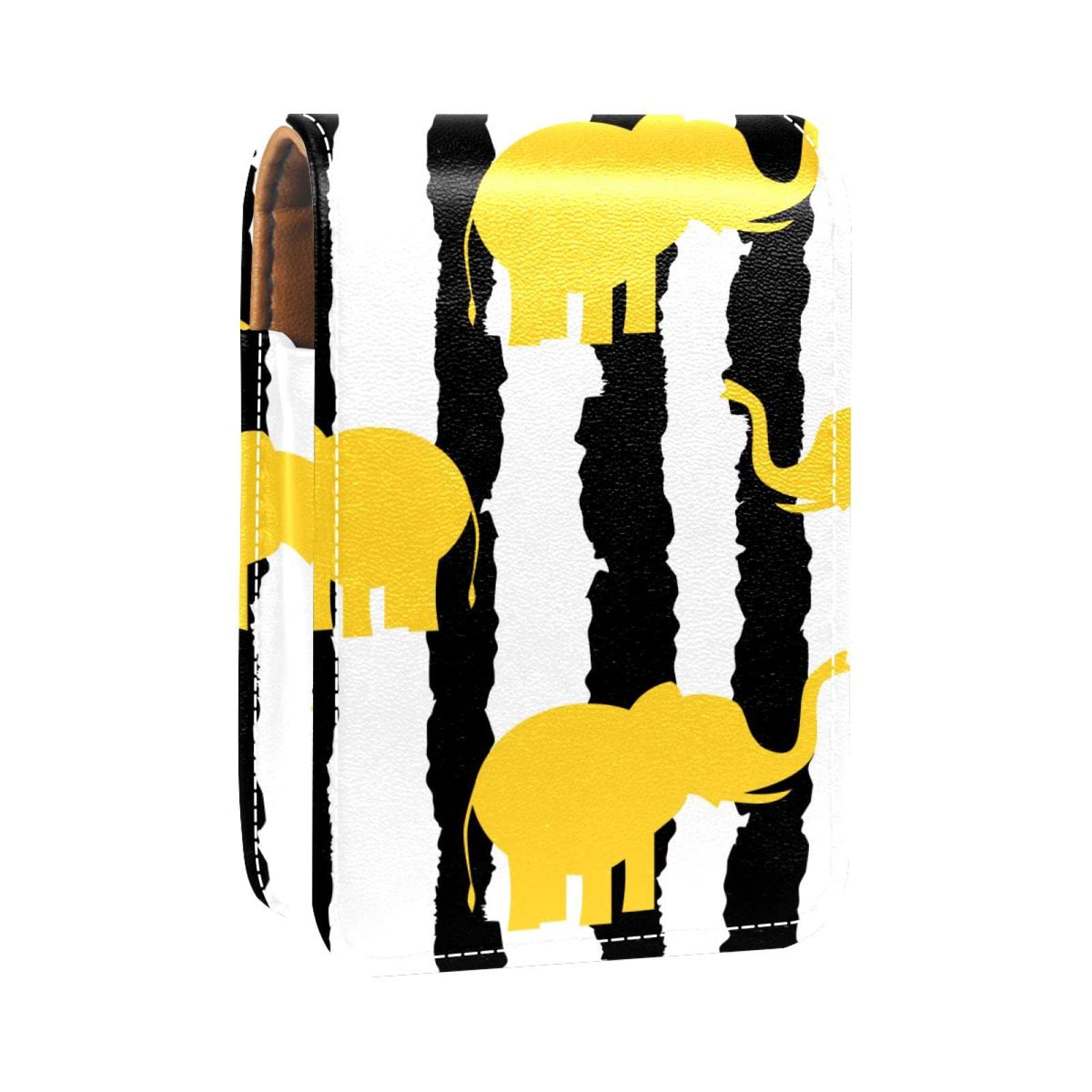 Personalized Lipstick Case - Portable Makeup Bag & Cosmetic Pouch Organizer with Yellow Elephants Black White Stripes Design | Perfect for Travel, Daily Use & Gift Giving