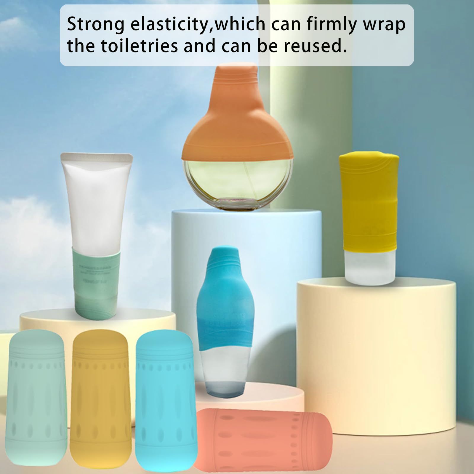10 PCS Silicone Bottle Covers - Leak-Proof Travel Essentials for Toiletries, Beach Vacations & Cruise Trips | Reusable Protective Sleeves for Men & Women | Perfect for Gym, Camping & Airplane Carry-Ons