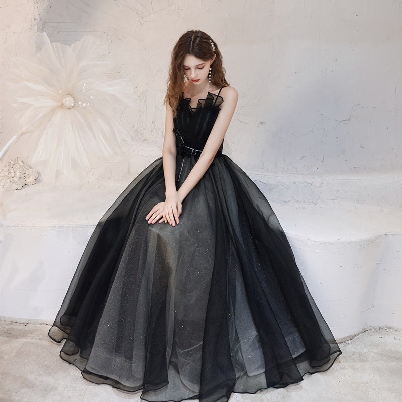 Elegant Black Tulle Long Prom Dress with Spaghetti Straps | Formal Evening Gown for Homecoming, Wedding & Special Occasions | Style 147