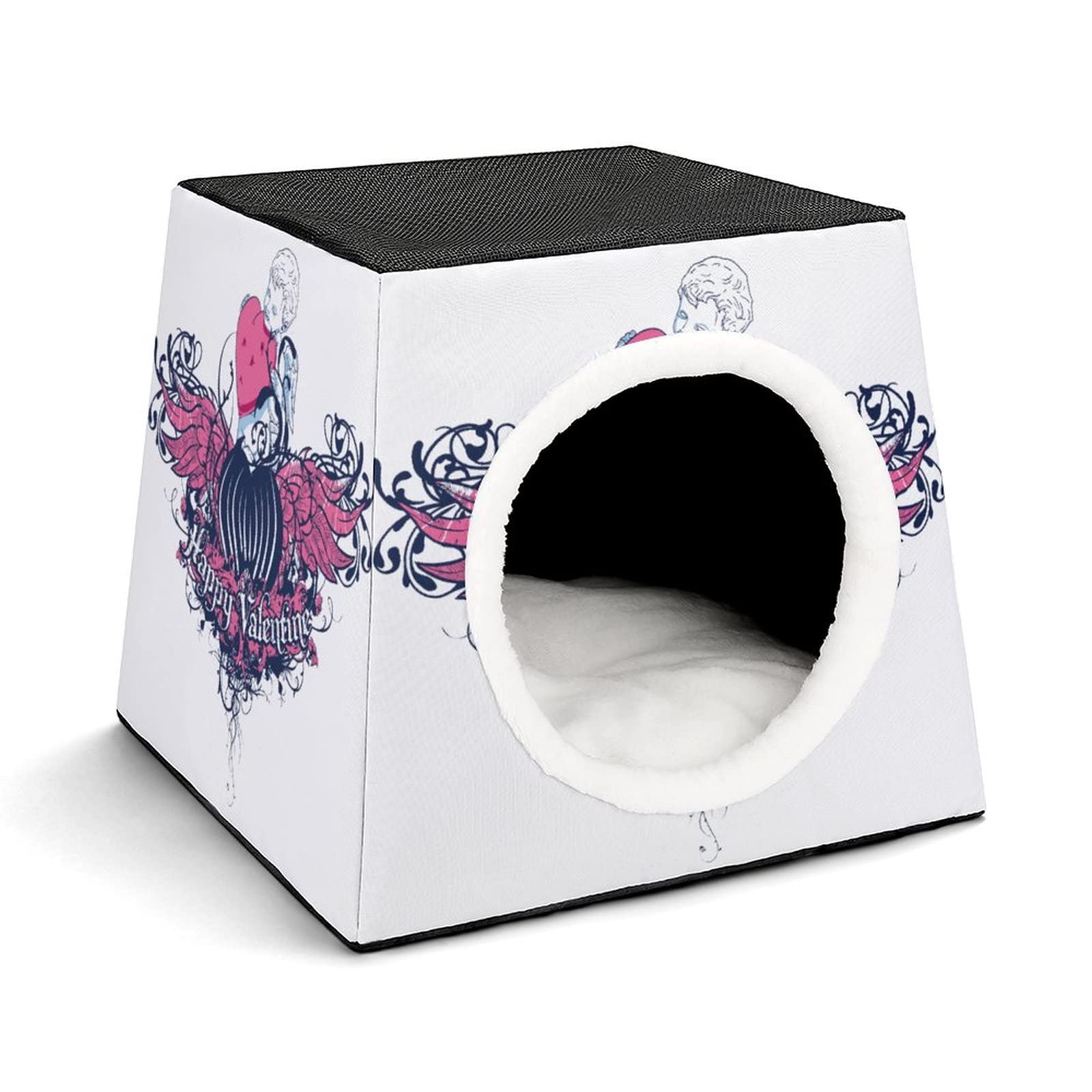 Printed Foldable Cat Bed House & Condo Sofa with Removable Washable Cushion - Cozy Pet Furniture for Indoor Cats, Perfect for Valentine's Day Gifts & Angel-Themed Decor