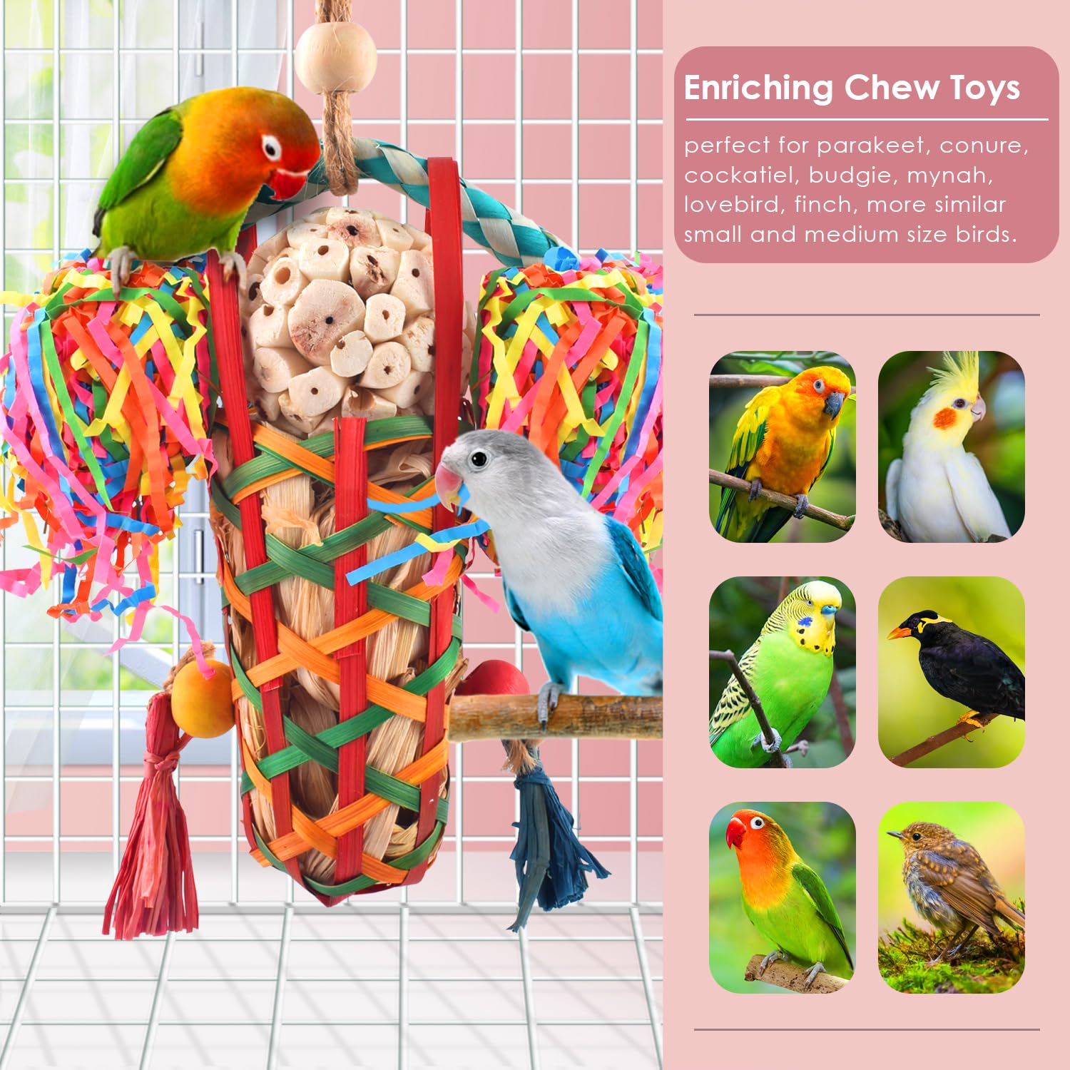 KATUMO Bird Shredding & Foraging Toys for Small to Medium Birds - Parakeet, Cockatiel, Conure, Lovebird - Natural Sola Wood Chew Toys for Mental Stimulation & Play - Perfect for Cage Enrichment & Bird Entertainment
