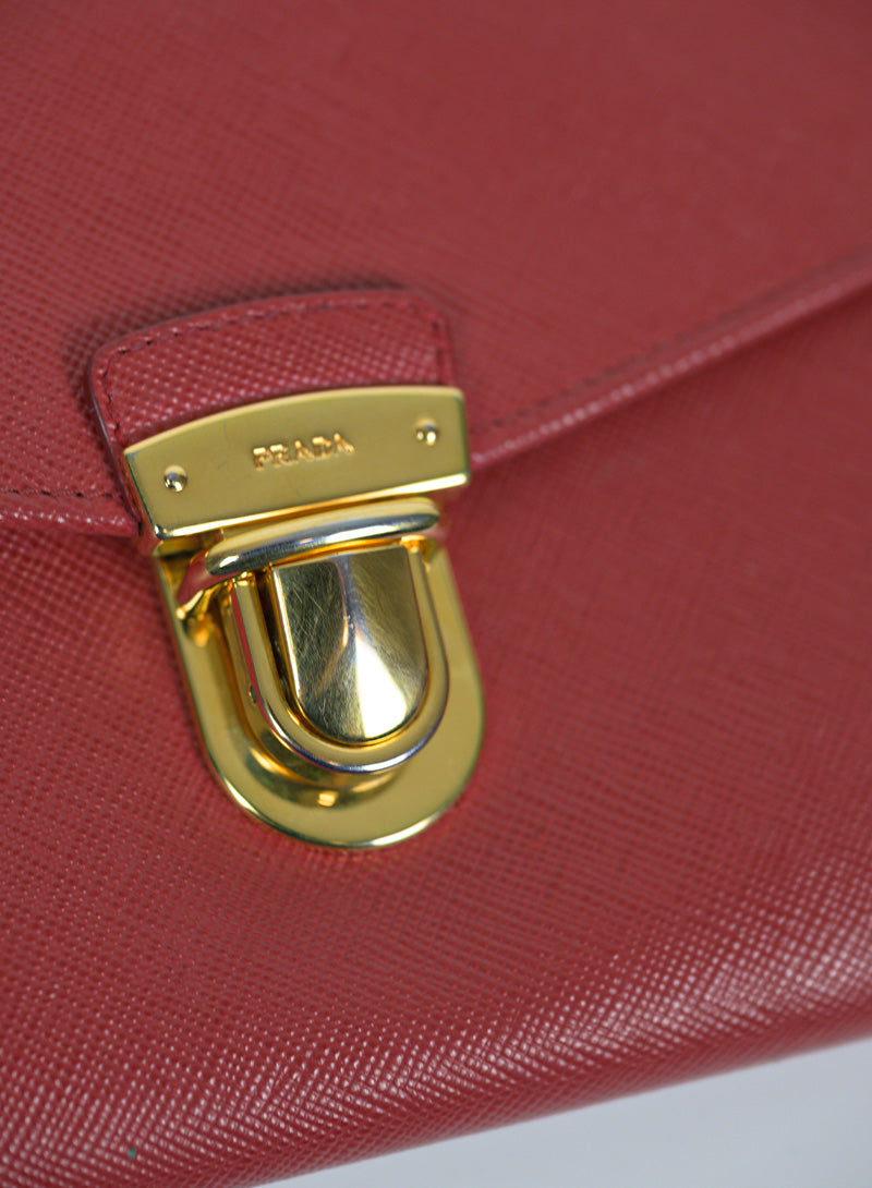 Prada Saffiano Leather Pochette Handbag in Red - Elegant Clutch for Women, Perfect for Parties, Weddings & Evening Events