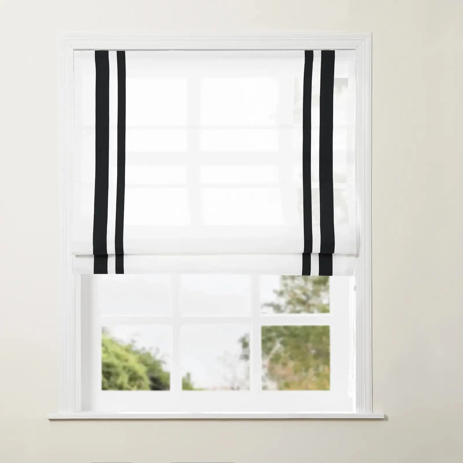 Tyrone Roman Shade with Border Cord Lift - Classic Window Treatment for Living Room & Bedroom - Blackout Fabric for Light Control & Privacy