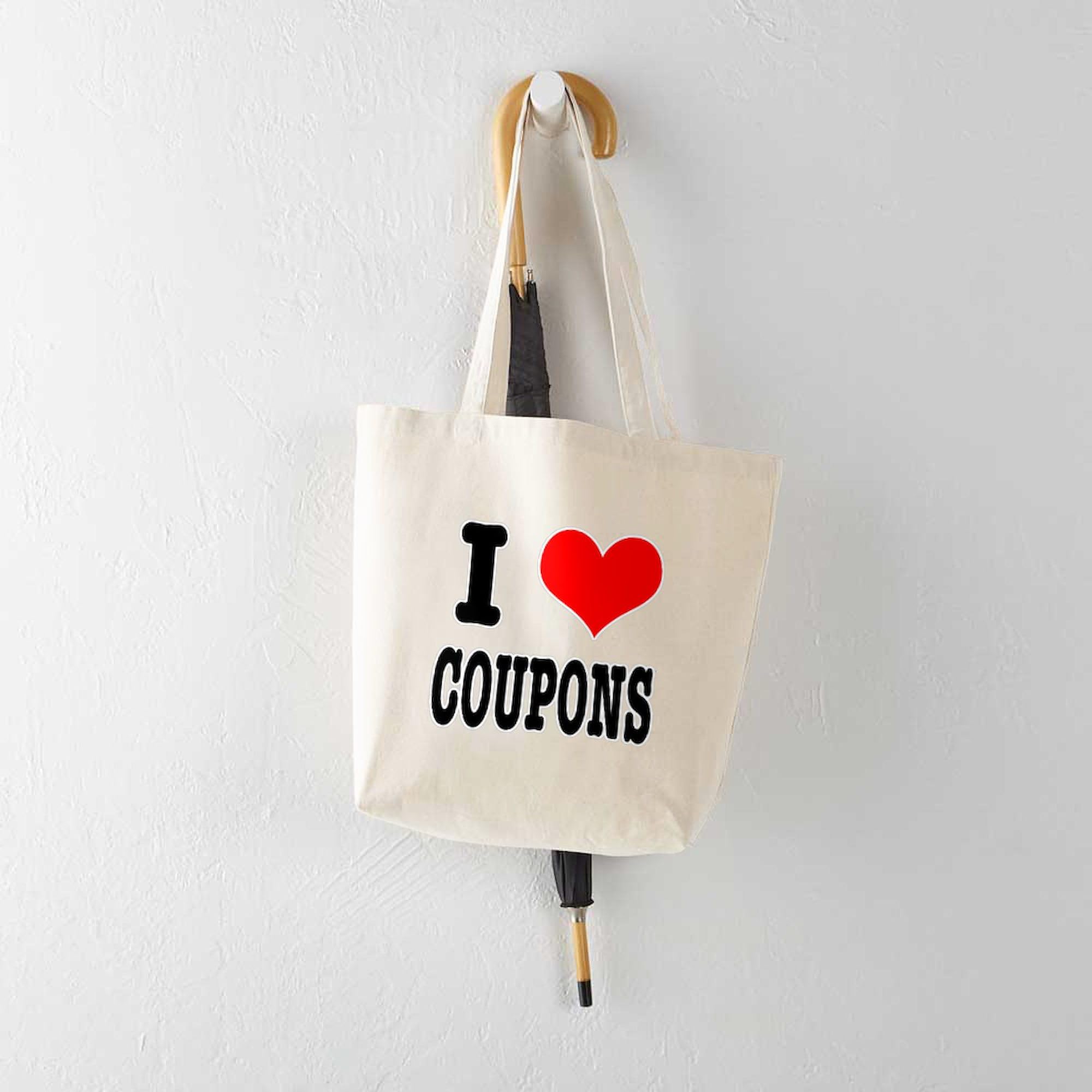 CafePress I Love Coupons Natural Canvas Tote Bag - Reusable Shopping Bag for Groceries, Beach & Everyday Use