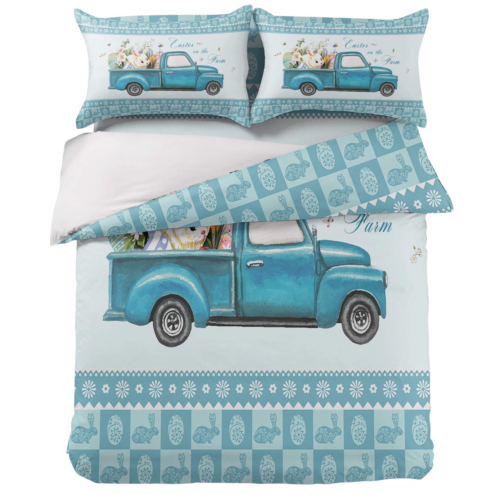 Watercolor Farm Bunny Eggs Floral Twin Duvet Cover Set - 4 Piece Luxury Soft Bedding with 2 Pillow Shams for Kids Teens Adults | Easter Home Decor & Spring Bedroom Refresh