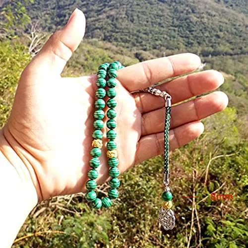 100% Natural AAAAA Grade Green Malachite Tasbih Beads Bracelet - Muslim Prayer Rosary, Yoga Meditation Jewelry, March 8 Gift for Women (Perfect for Spiritual Healing & Mindful Meditation)