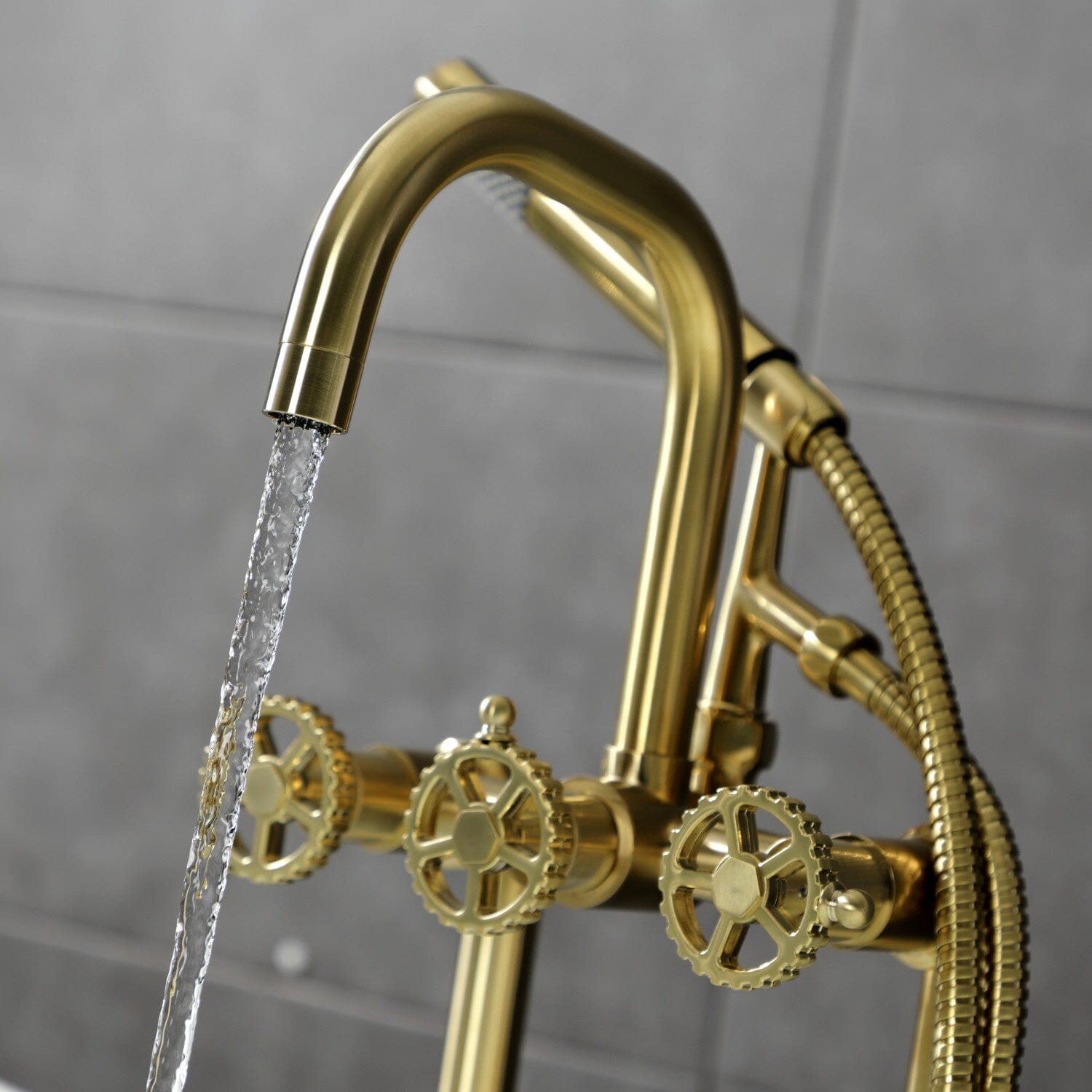Fuller 3-Handle 2-Hole Deck Mount Clawfoot Bathtub Faucet with Hand Shower - Vintage Style Brass Bathroom Fixture for Freestanding Tubs, Perfect for Classic and Modern Bathroom Renovations