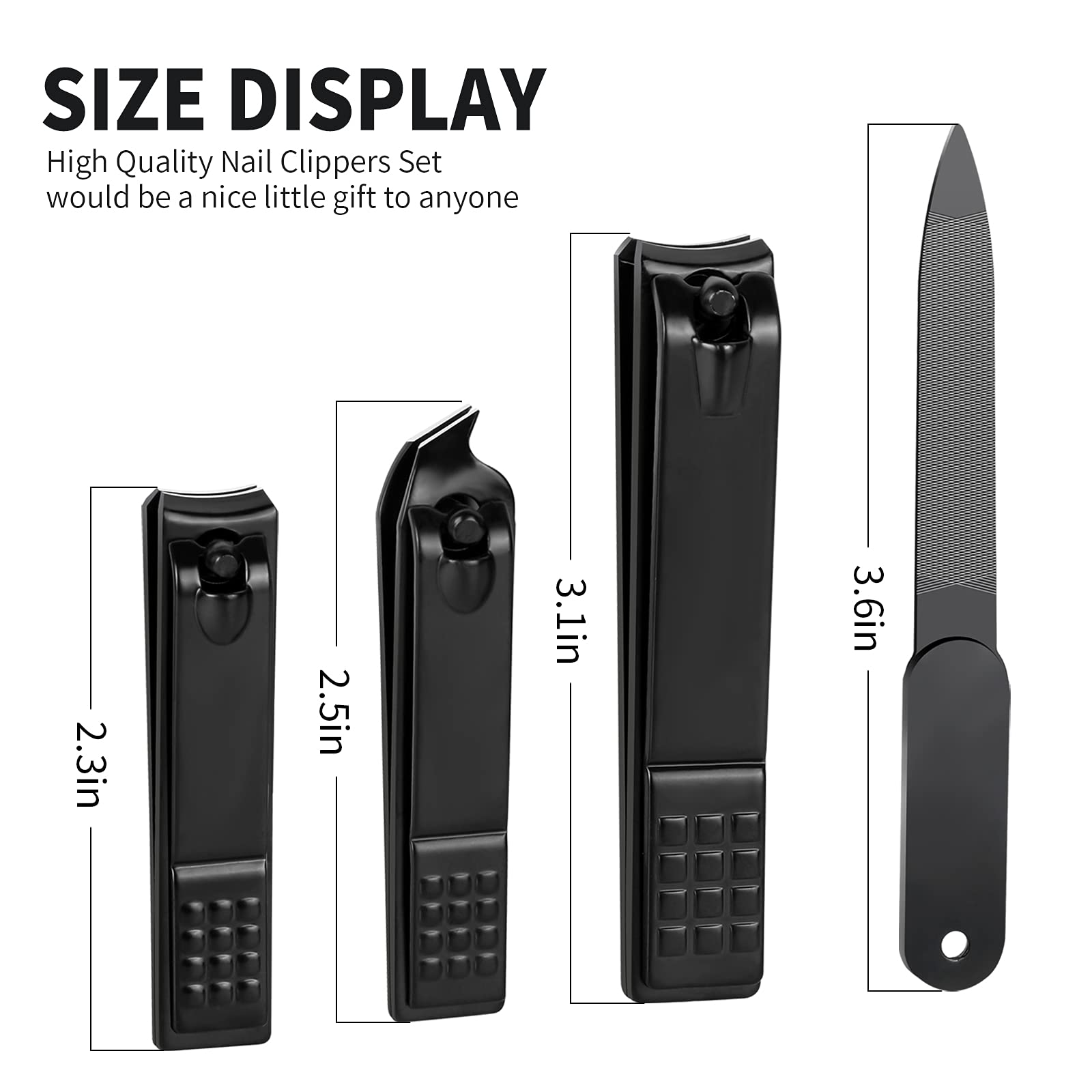 Premium Stainless Steel Nail Clippers Set - Sharp Fingernail & Toenail Clippers for Thick & Ingrown Nails - 4-Piece Black Nail Cutter Kit with Nail File for Men, Women & Kids - Perfect for Home, Travel & Salon Use