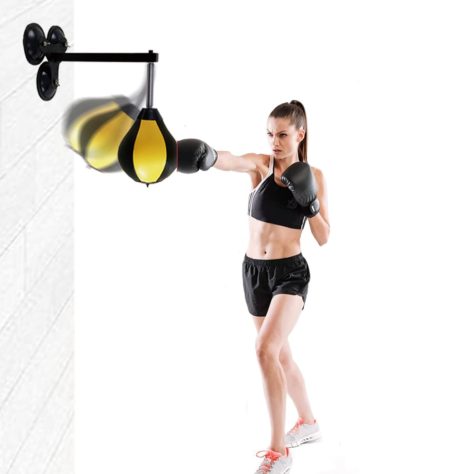 Inflatable Reflex Boxing Bag - Wall Mounted Punching Speed Ball with Suction Cup for Stress Relief, Home & Office Training - Lightweight & Durable (Yellow & Black) - Perfect for Small Spaces, Workout, Stress Relief & Boxing Practice
