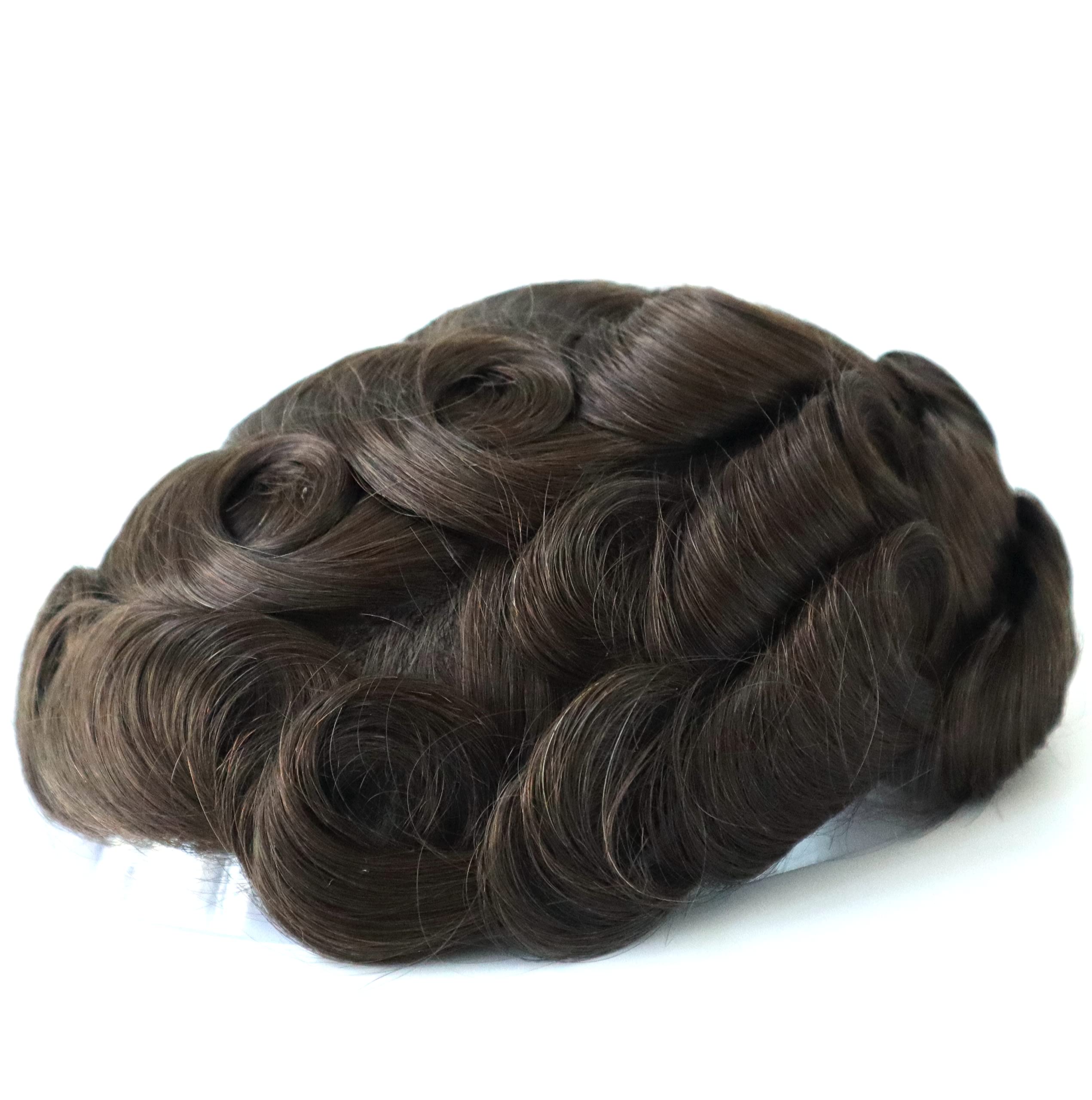 Men's Toupee Human Hair Replacement System - 0.12mm Medium Skin V-looped Wig in Medium Brown (#4) with Natural Hairline | Real Human Hair for Thinning Hair & Baldness | Perfect for Daily Wear, Special Occasions & Confidence Boosting