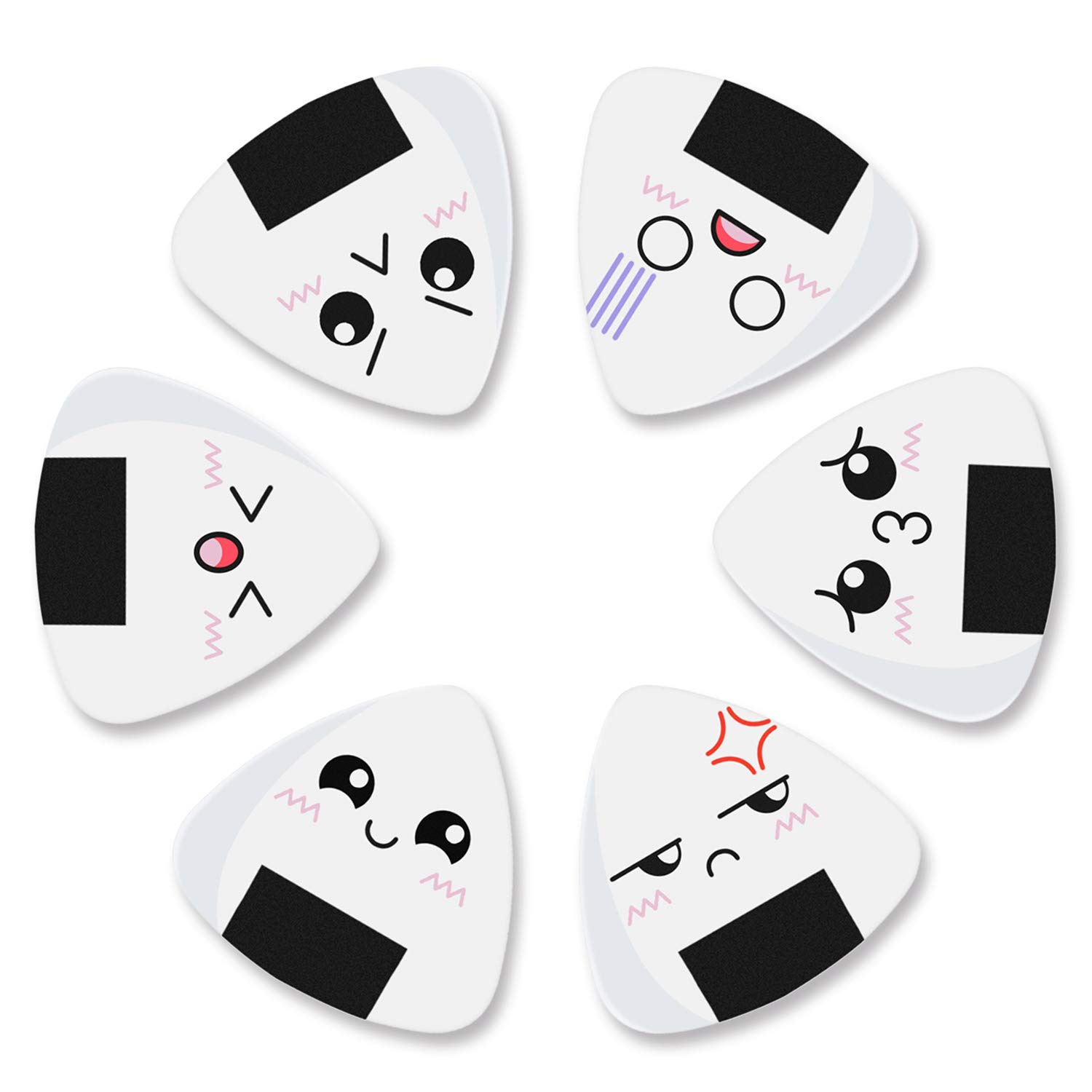 Premium 0.96mm Heavy Guitar Picks 12-Pack - White Sushi Rice Balls Pattern Plectrums for Bass, Acoustic & Electric Guitars - Perfect for Practice, Performances & Ukulele Players