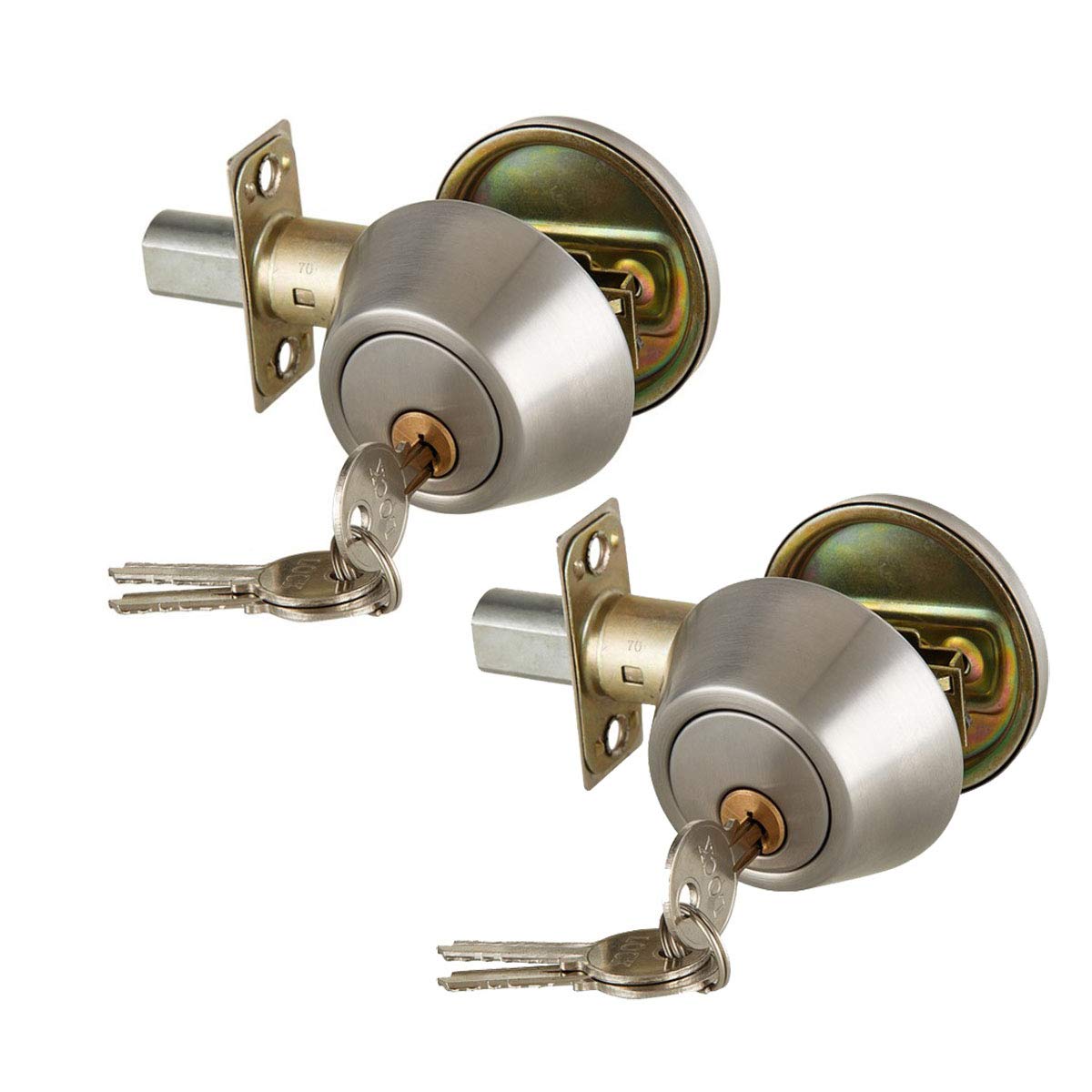 2 Pack NUZAMAS Stainless Steel Single Cylinder Deadbolt Lock with 3 Keys - Satin Chrome Finish for Interior & Exterior Doors, Bedroom Security - Perfect for Homes, Apartments, and Offices