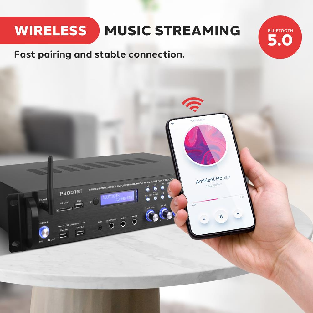 Bluetooth Home Theater Hybrid Amplifier - Wireless Stereo Receiver with High Power Output for Home Audio & Surround Sound Systems | Perfect for Movie Nights, Gaming & Music Streaming