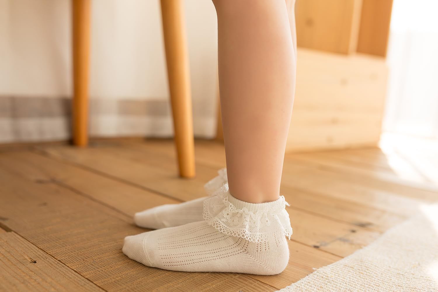 Toddler & Girls Eyelet Frilly Dress Socks - Ruffle Lace Cotton Ankle Socks for Special Occasions & Party Outfits