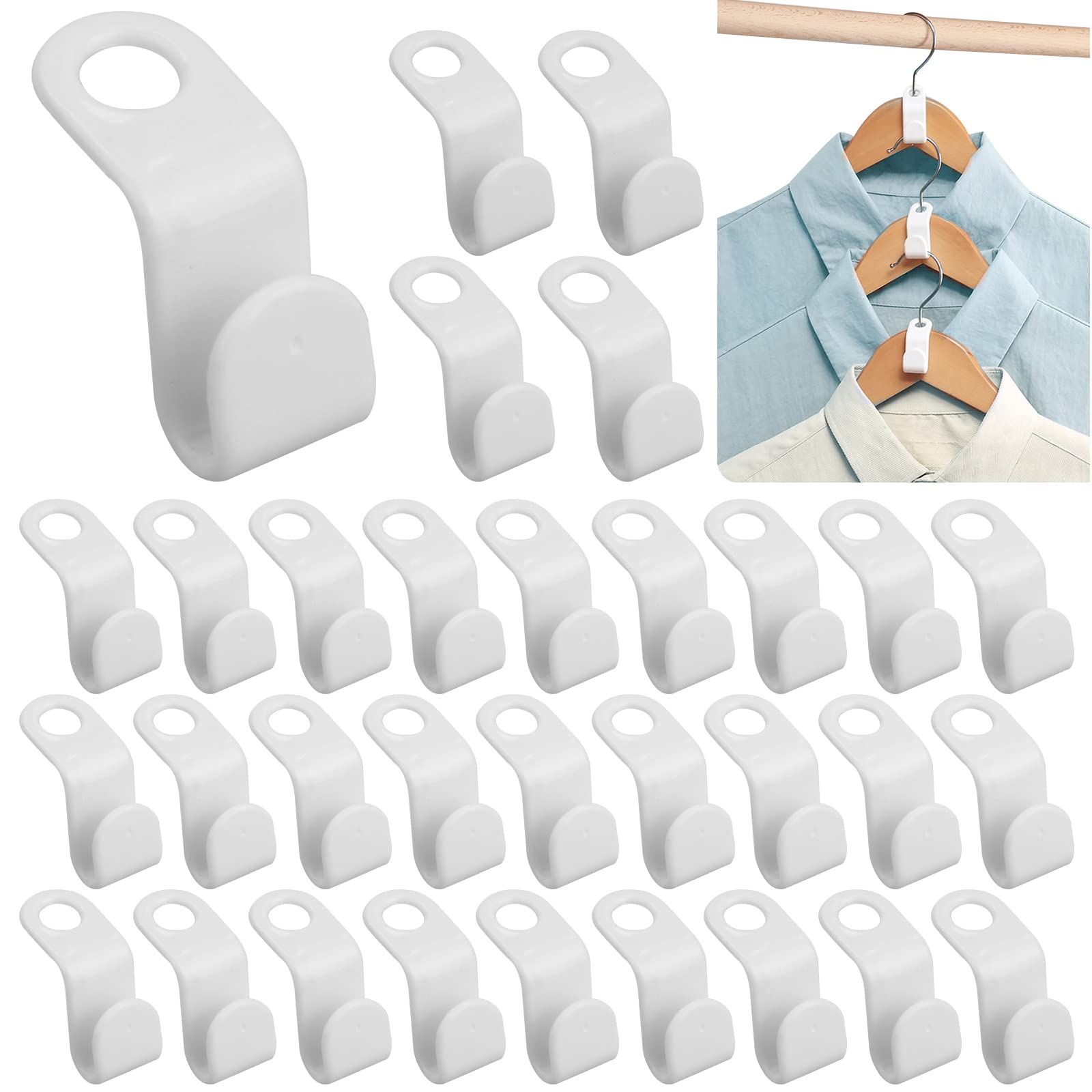 50PCS White Space Saving Clothes Hook Hangers - Heavy Duty Closet Organizer for Shirts, Pants & Accessories - Perfect for Small Spaces, Dorm Rooms & RV Storage
