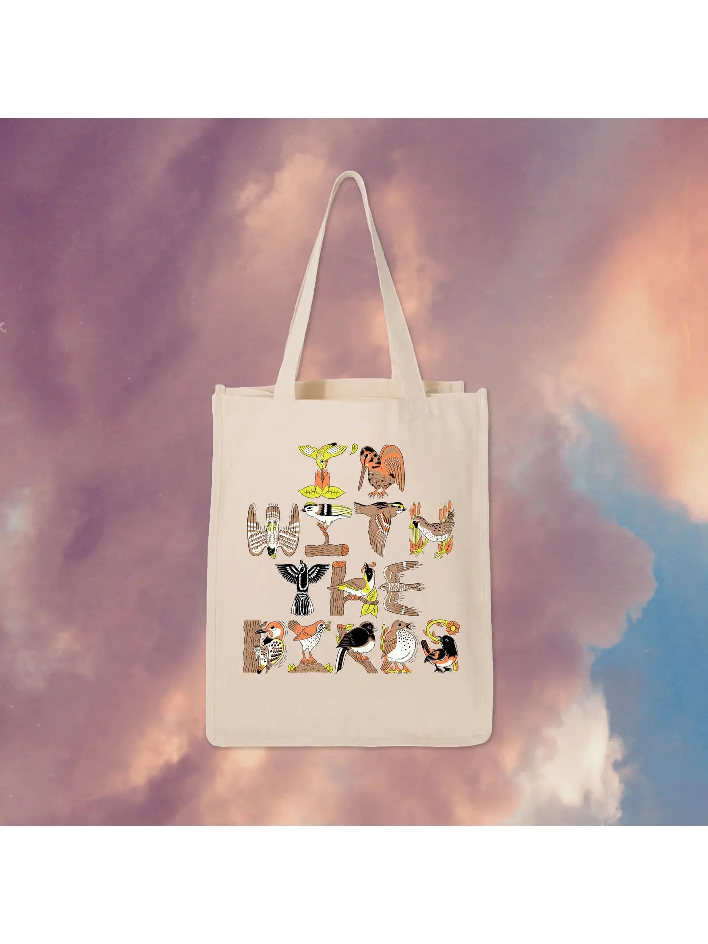Bird Collective 'I'm with the Birds' Eco-Friendly Cotton Tote Bag - Perfect for Shopping, Beach & Everyday Use