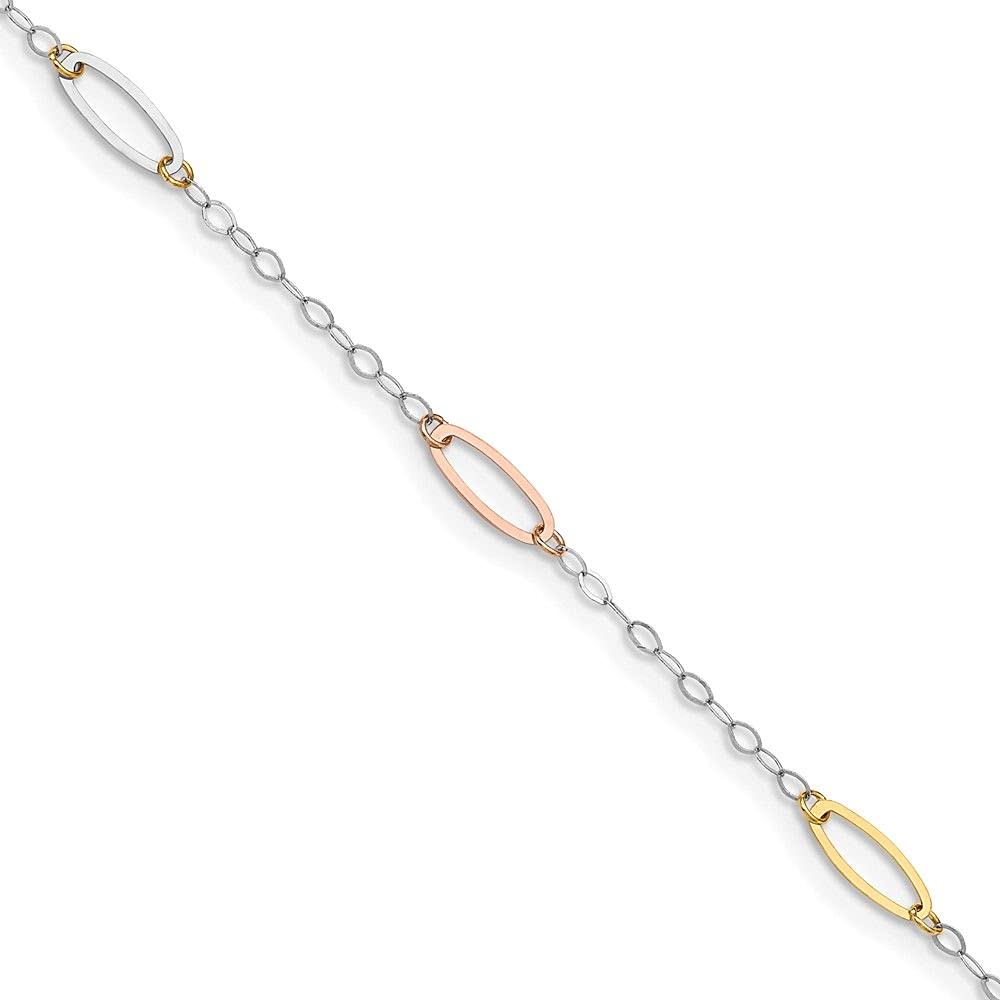 14K Tri-Color Oval Link Bracelet for Women - Elegant Gold Rose Gold & White Gold Jewelry - Perfect for Parties, Weddings & Everyday Wear