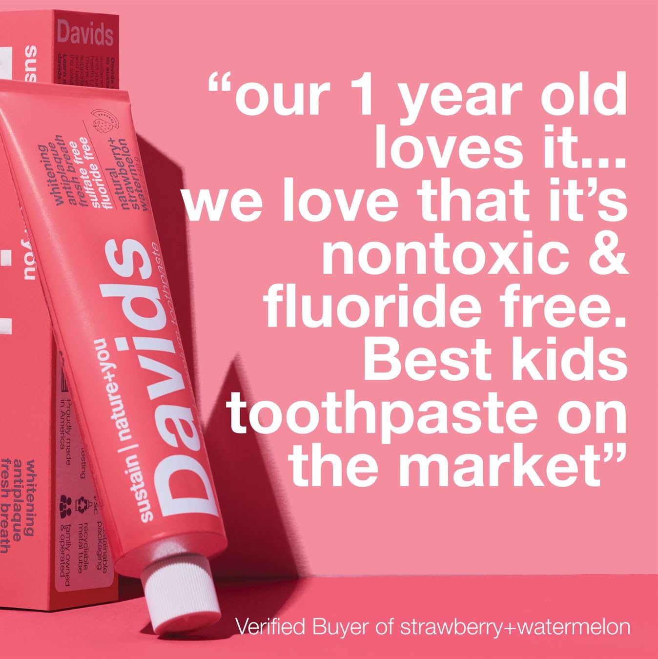 **Davids Fluoride-Free Natural Toothpaste for Kids & Adults - Teeth Whitening, Antiplaque, SLS-Free, Enamel Protection, Gum Detox - Strawberry Watermelon Flavor (5.25oz) - Ideal for Daily Oral Care & Fresh Breath**