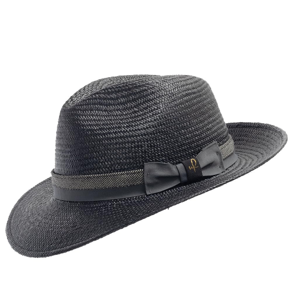 Stylish Palermo Black Panama Straw Fedora Hat with 2-Tone Hatband for Men & Women - Perfect for Summer Beach, Outdoor Parties and Fashion Accessories