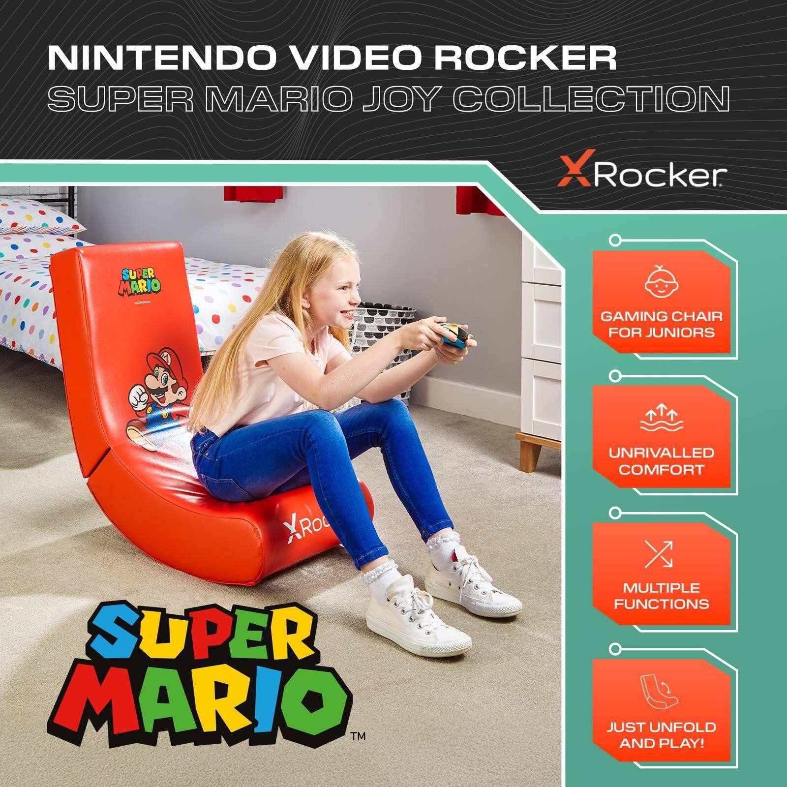Official Nintendo Super Mario Bros Video Rocker by X Rocker - JOY Collection (Red, Mario) - Perfect Gaming Chair for Kids & Adults - Ideal for Living Room, Game Room & Bedroom