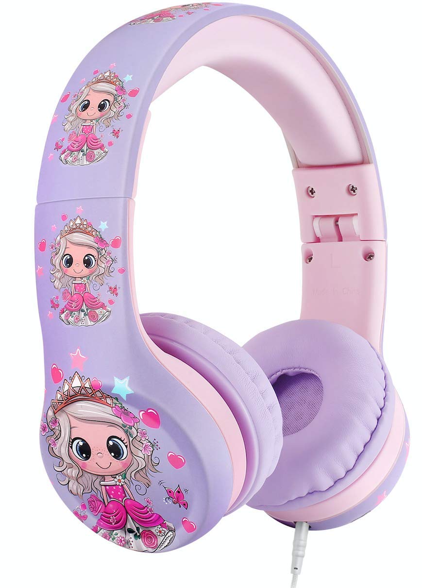 **NENOS Kids Headphones with Volume Limiter - Safe Over-Ear Headphones for Girls, Boys & Toddlers - Ideal for School, Classroom & Travel (Princess Design)**