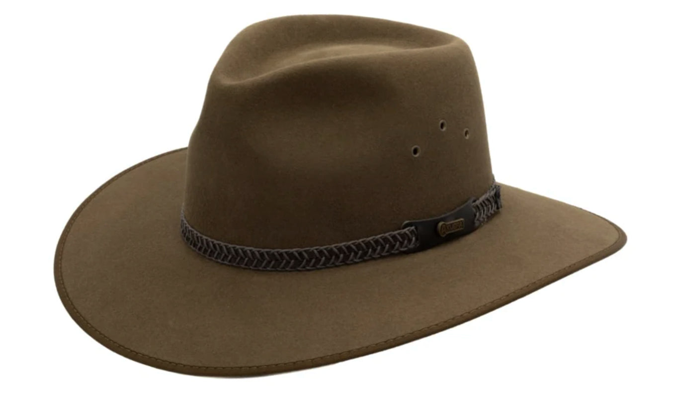 Akubra 'Tablelands' Outback Hat in Khaki - Premium Australian Wool Felt Hat for Men & Women - Perfect for Outdoor Adventures, Hiking, and Bushwalking