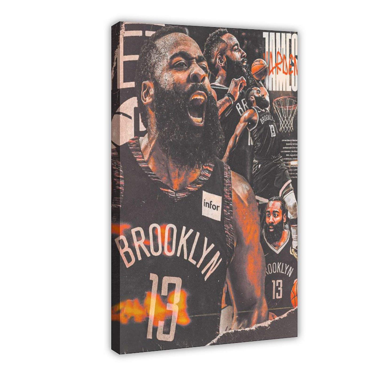 James Harden Brooklyn Nets Basketball Poster - 12x18 Inch (30x45cm) Canvas Wall Art, Photo Print Painting for Home, Living Room, Office & Man Cave Decor - Perfect Gift for NBA Fans & Sports Enthusiasts