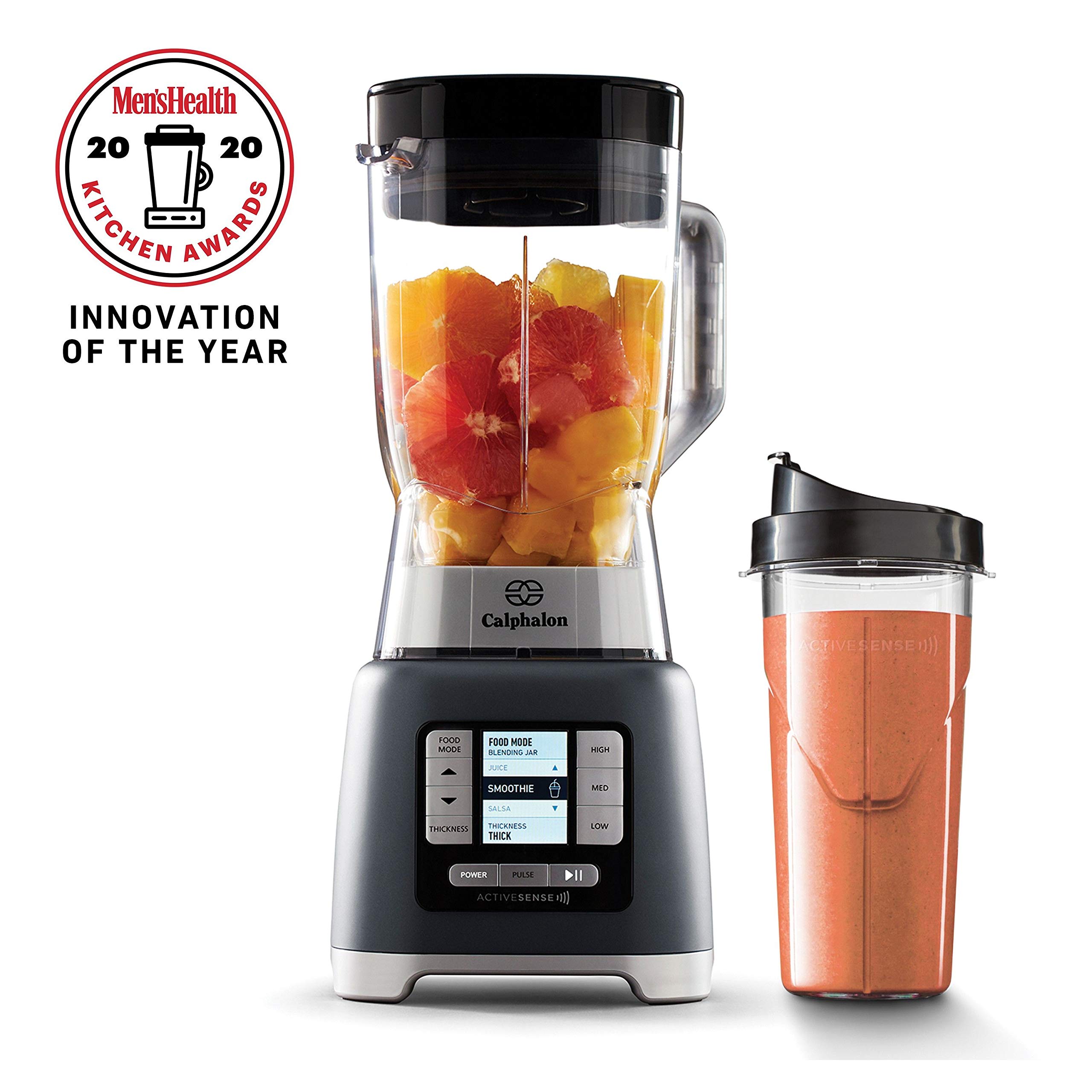 Calphalon 1200-Watt Professional Blender with 24-Oz Portable Blend-n-Go Cup | Dark Stainless Steel | Perfect for Smoothies, Protein Shakes & Meal Prep | Ideal for Home Kitchen, Gym & Office Use