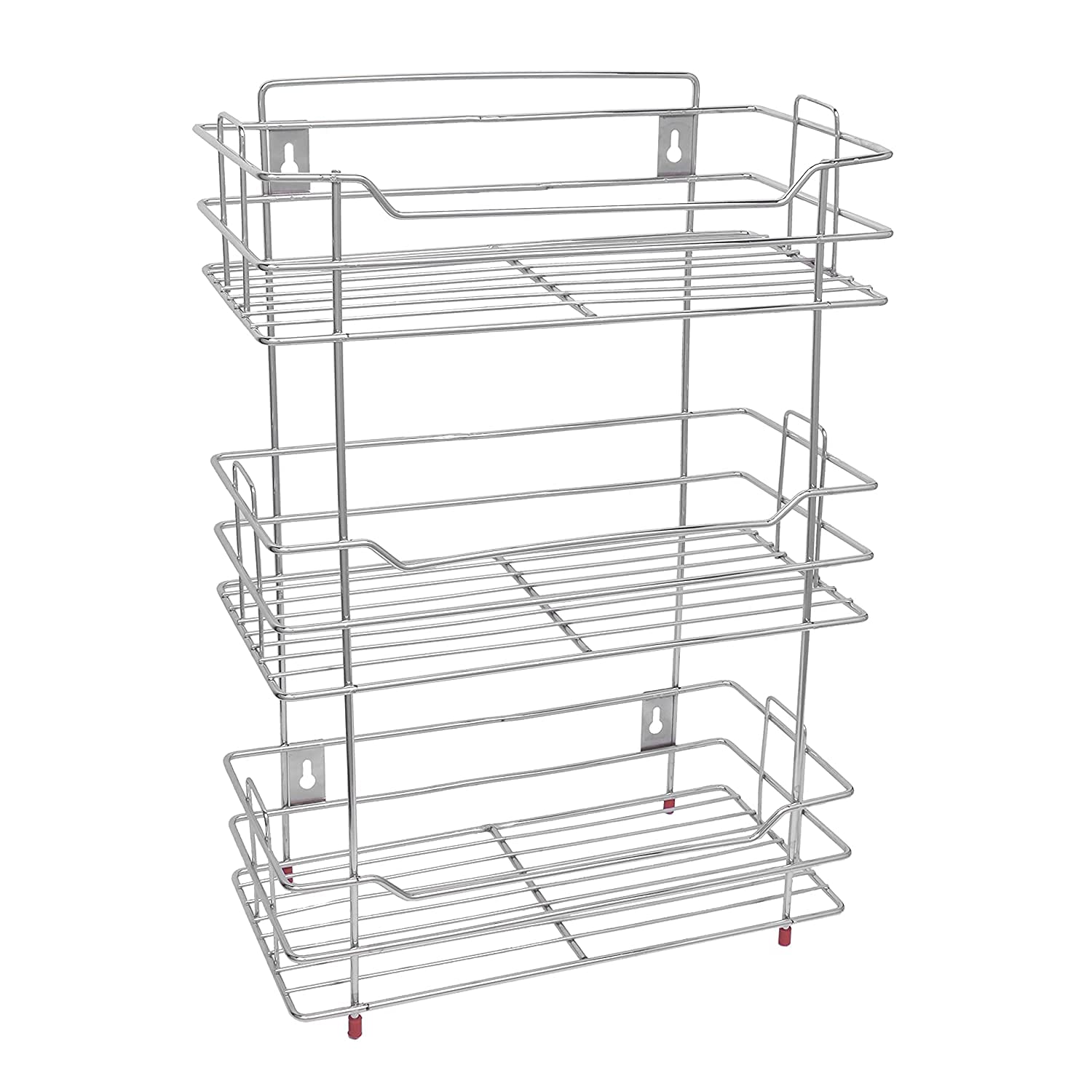 3-Tier Stainless Steel Kitchen Storage Rack - Multipurpose Organizer for Spices, Oil Bottles & Toiletries - Space-Saving Shelf for Kitchen & Bathroom - Silver, 46 x 15 x 55.5 cm - Perfect for Small Spaces & Clutter-Free Organization