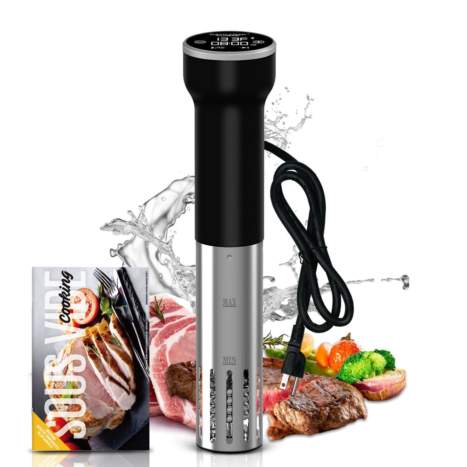 Precision Sous Vide Cooker 1000W - Immersion Circulator with Digital Timer & Temperature Control - Quiet Waterproof Sous Vide Machine for Steak, Chicken, Fish - Includes Free Cookbook - Perfect for Home Chefs & Professional Kitchens