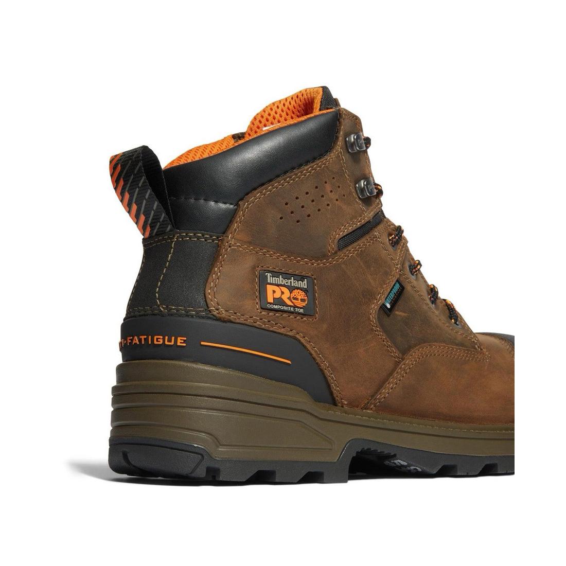 6 Inch Composite Toe Waterproof Work Boots for Men - OSHA Safety Rated, Slip Resistant, Comfortable Orange & Brown Work Shoes for Construction, Warehouse & Outdoor Jobs