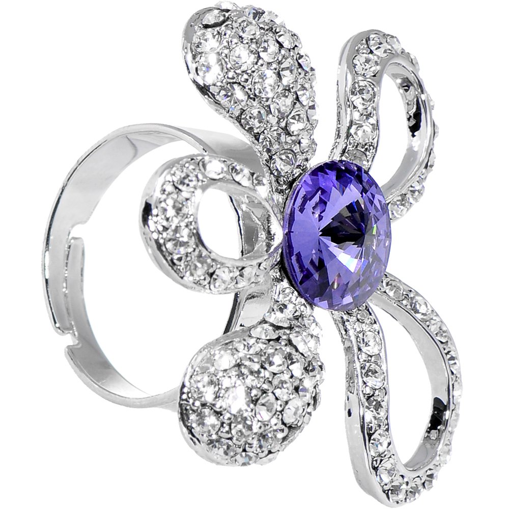 Body Candy Clear Purple Daisy Adjustable Ring for Women - Dainty Floral Fashion Jewelry - Perfect for Everyday Wear, Parties & Gifts
