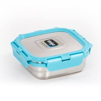 Veigo Stainless Steel Medium Snack Box 330ml - Airtight Leakproof Food Container for School, Office & Travel | Freezer & Dishwasher Safe | BPA-Free with Silicone Ring & Secure Lock | Perfect for Kids Lunch, Meal Prep & Snack Storage (Sky Blue)