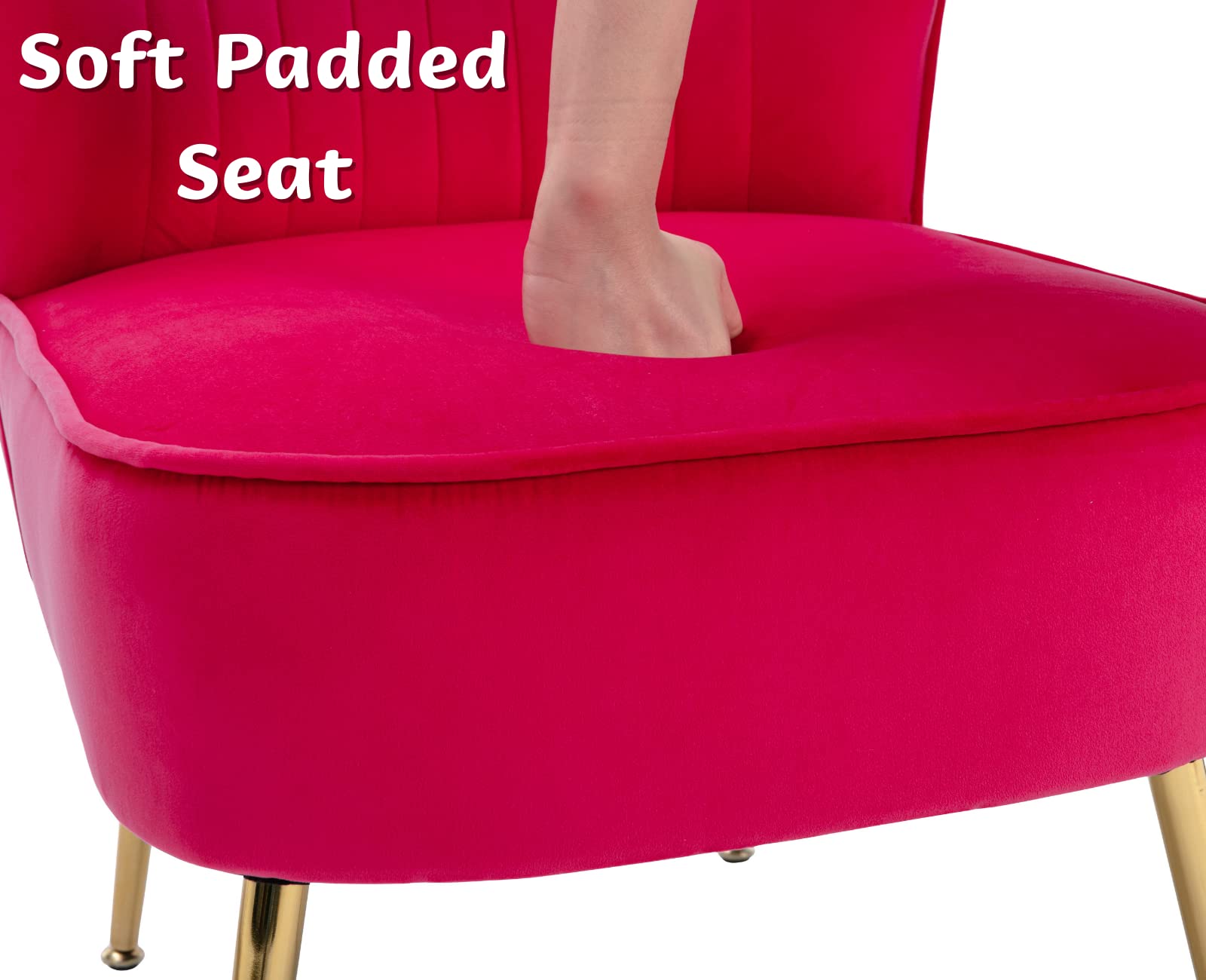 CIMOTA Velvet Accent Chairs Set of 2 - Modern Armless Slipper Chairs with Golden Legs for Living Room, Bedroom, Office - Rose Red Wingback Lounge Chairs for Reading Nook, Cozy Corner & Home Decor