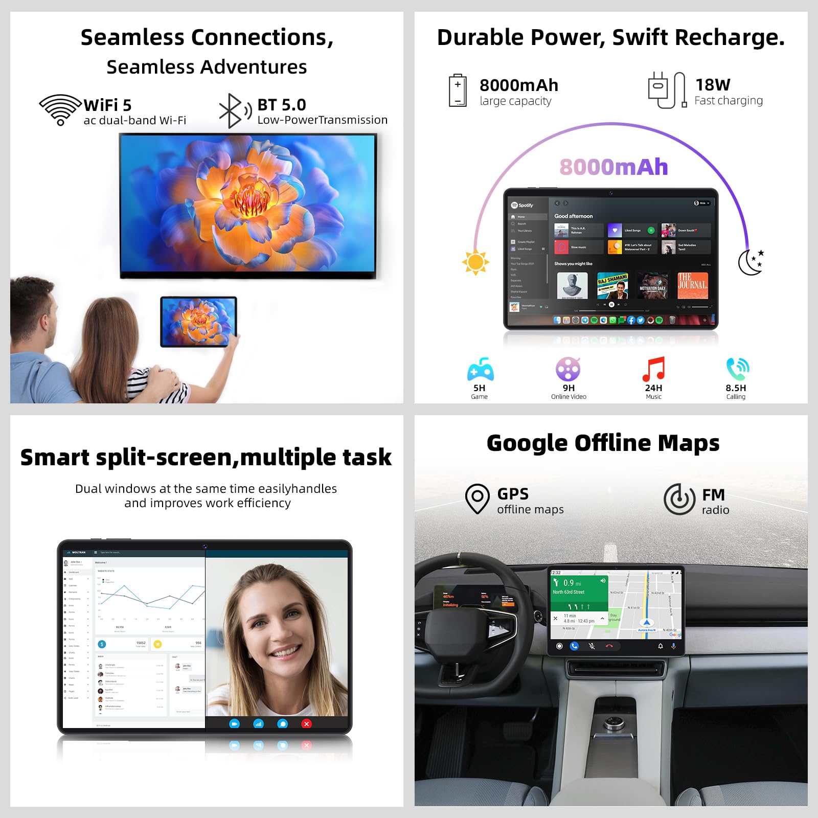 2024 New 11 Inch Android 14 Tablet with Keyboard & Case - GMS Certified Octa-Core Tablet PC, 12GB RAM 128GB ROM (Expandable to 1TB), 8000mAh Battery, Fast Charging, 5G WiFi, BT5.0, FM, GPS - Perfect for Work, Study & Entertainment (Blue)