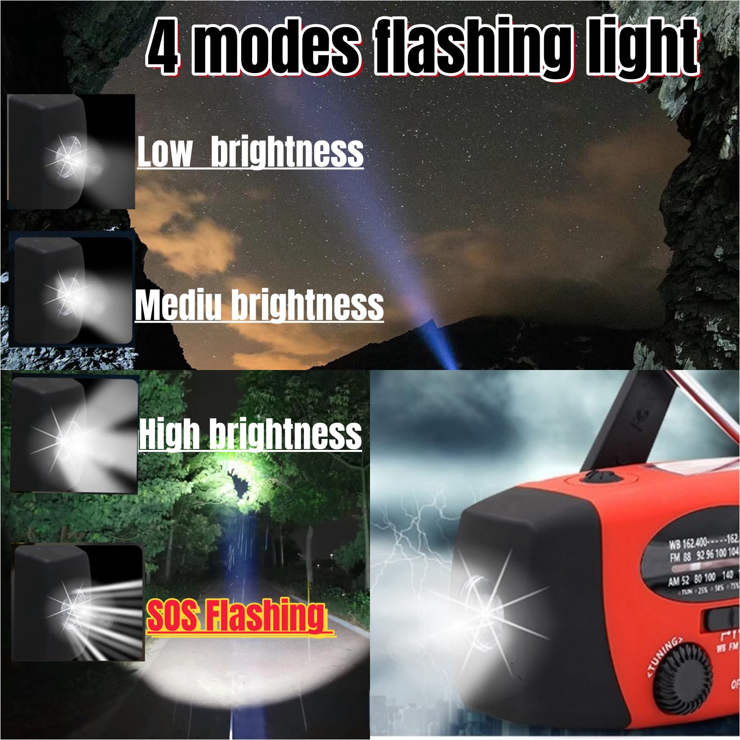 18500mWh/5000mAh Hand Crank Emergency Weather Radio - AM/FM/NOAA Solar Powered Radio with LED Flashlight, Earphone Jack & SOS Alarm | Portable Self-Powered Radio for Camping, Hiking & Emergency Preparedness | Smartphone Charger for Outdoor Adventures