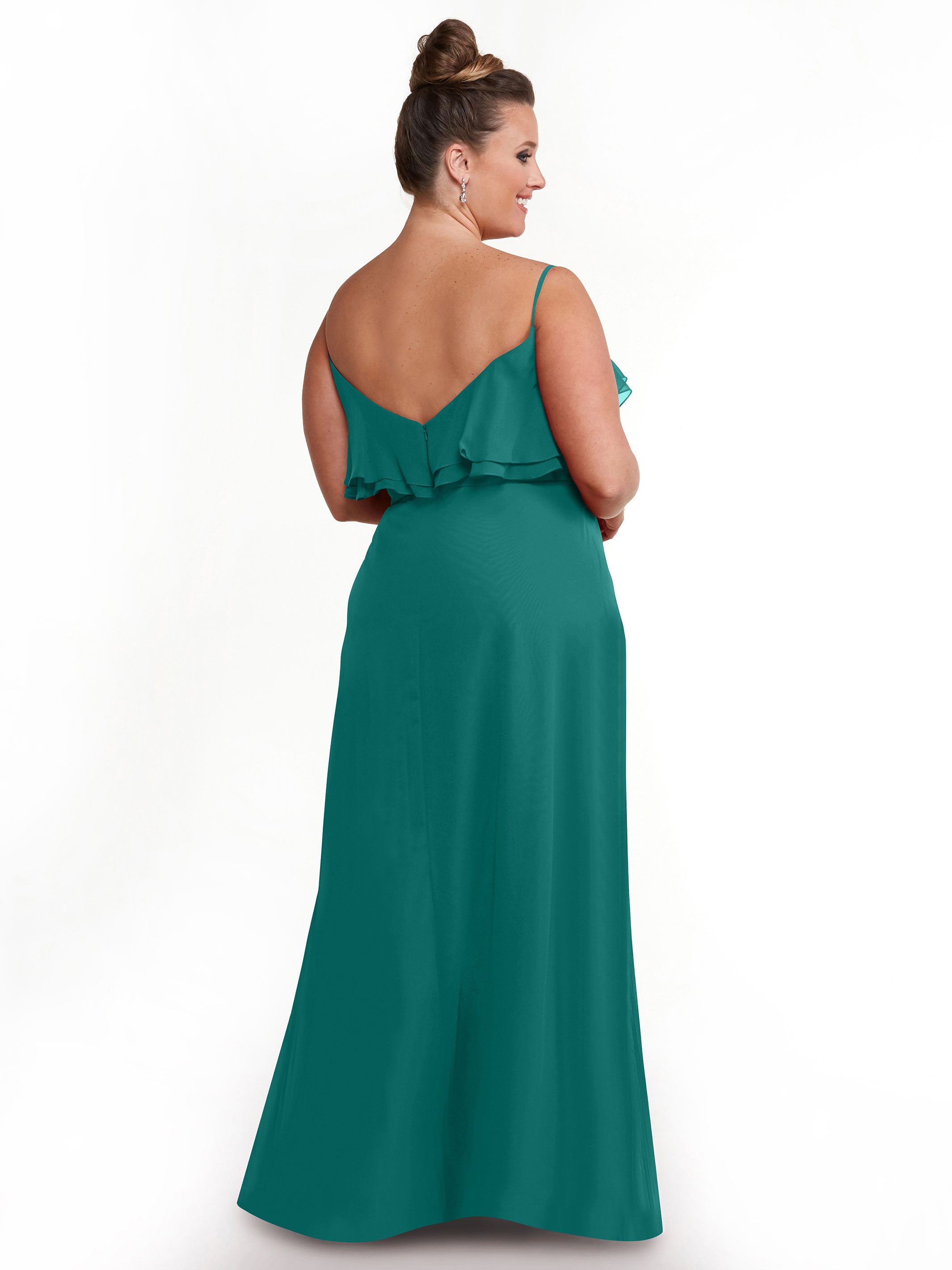 Elegant Ruffled Neckline Chiffon Bridesmaid Dress - Perfect for Weddings, Formal Events & Special Occasions