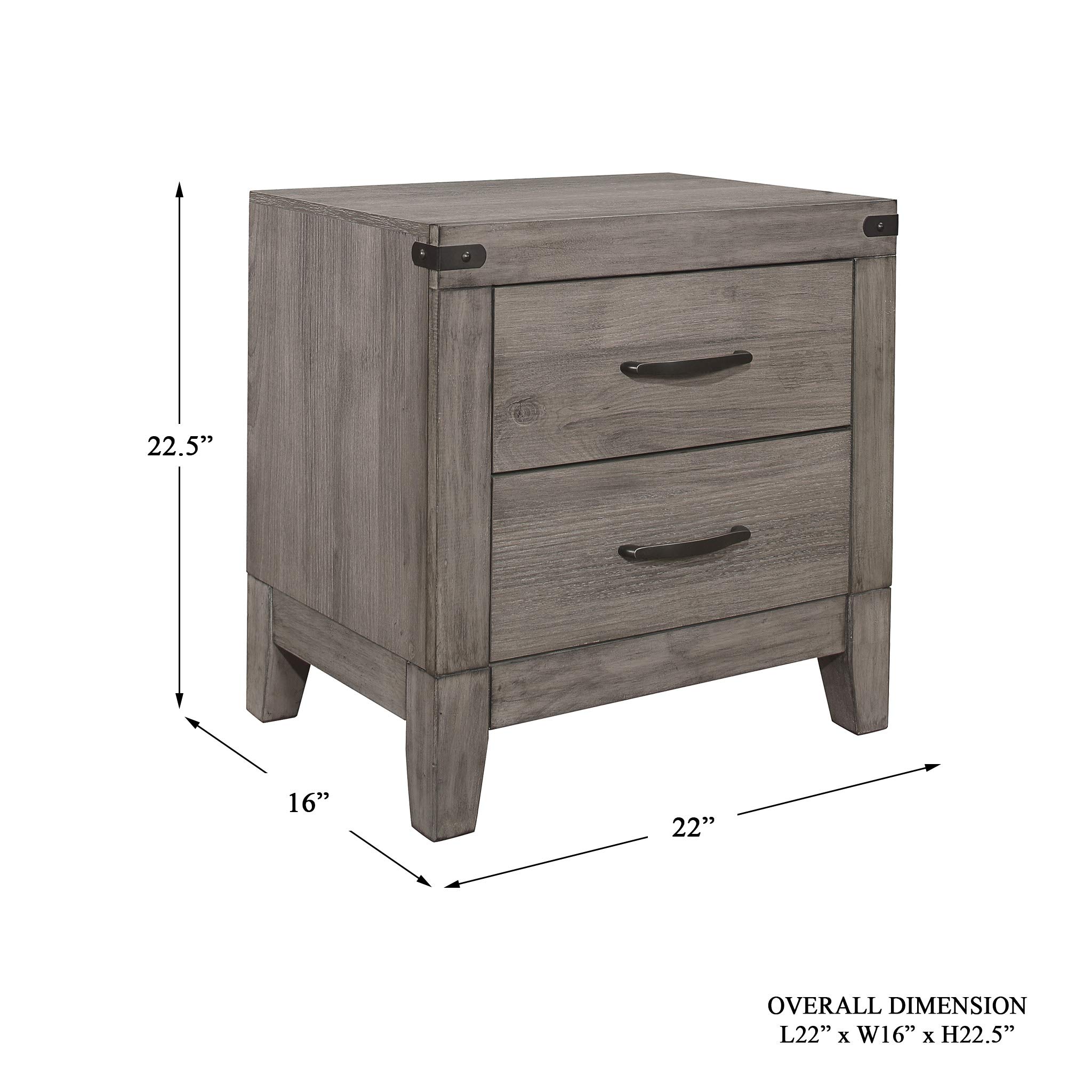 Homelegance 2-Drawer Nightstand with Metal Pulls, Grayish Brown Finish - Compact Bedside Table for Small Spaces, Perfect for Bedrooms, Dorms & Apartments
