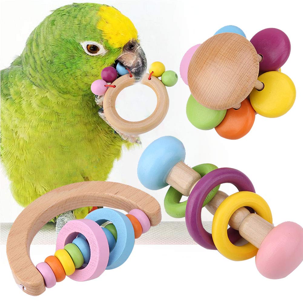 EVTSCAN 4 PCS Natural Wooden Bird Chewing Toys for Small & Medium Parrots - Safe Cage Biting Blocks for Beak Exercise & Stress Relief - Perfect for Cockatiels, Conures, Lovebirds, and Budgies (Great for Playtime & Mental Stimulation)