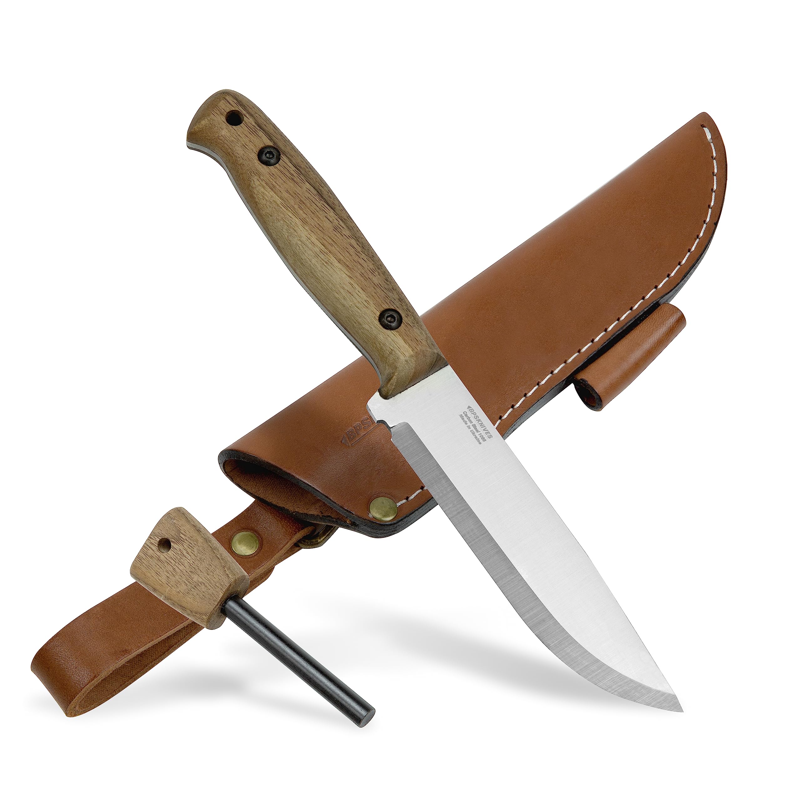 BPS Knives Adventurer - Full Tang Carbon Steel Bushcraft Knife with Leather Sheath & Fire Starter - Survival Tactical Camping Knife for Outdoor Adventures, Hunting, Hiking & Wilderness Survival