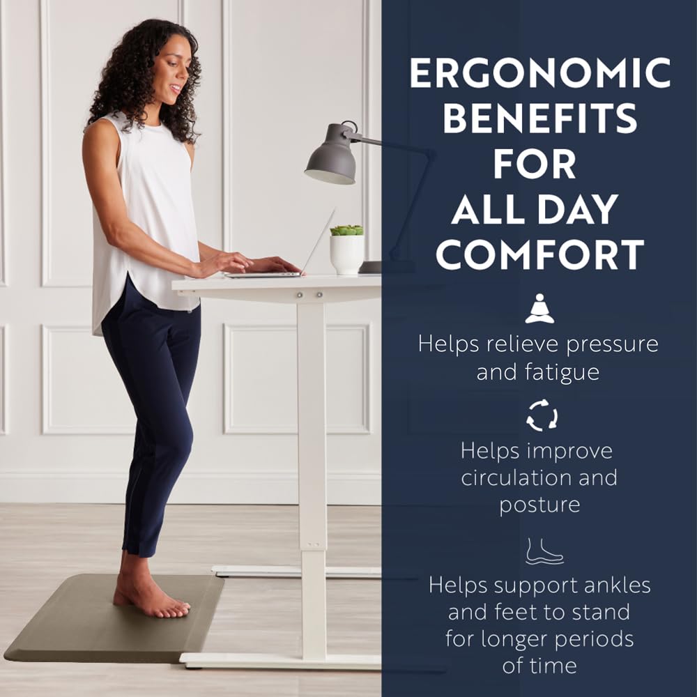 KANGAROO Thick Ergonomic Anti-Fatigue Kitchen Floor Mat - Cushioned Standing Desk Mat for Office & Home - Waterproof, Scratch-Resistant Top - All-Day Comfort Foam Rug (17x24 Inches, Beige) - Perfect for Kitchens, Standing Desks, Workstations & High-Traffic Areas
