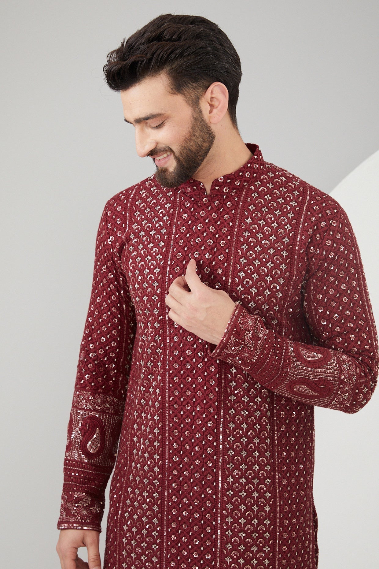Elegant Maroon Georgette Chikankari Embroidered Kurta for Women | Traditional Indian Handcrafted Tunic | Perfect for Festivals, Weddings & Casual Wear