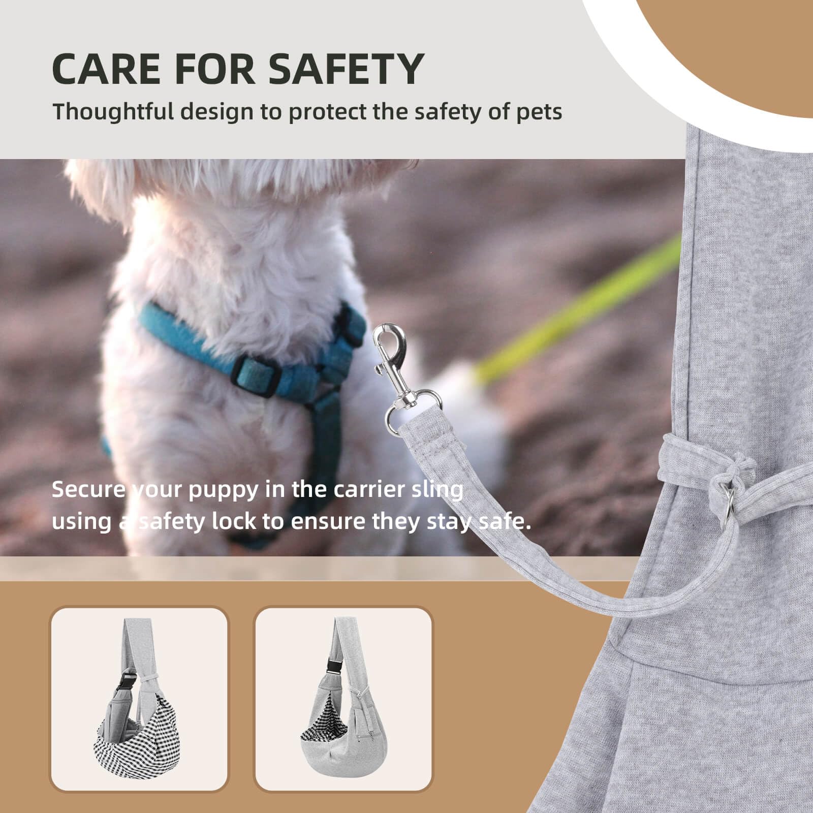 Adjustable Hands-Free Dog Carrier Sling for Small Dogs & Cats - Lightweight Pet Travel Sling with Zipper Purse Pocket & Safety Harness - Perfect for Hiking, Shopping, and Outdoor Adventures (Gray)