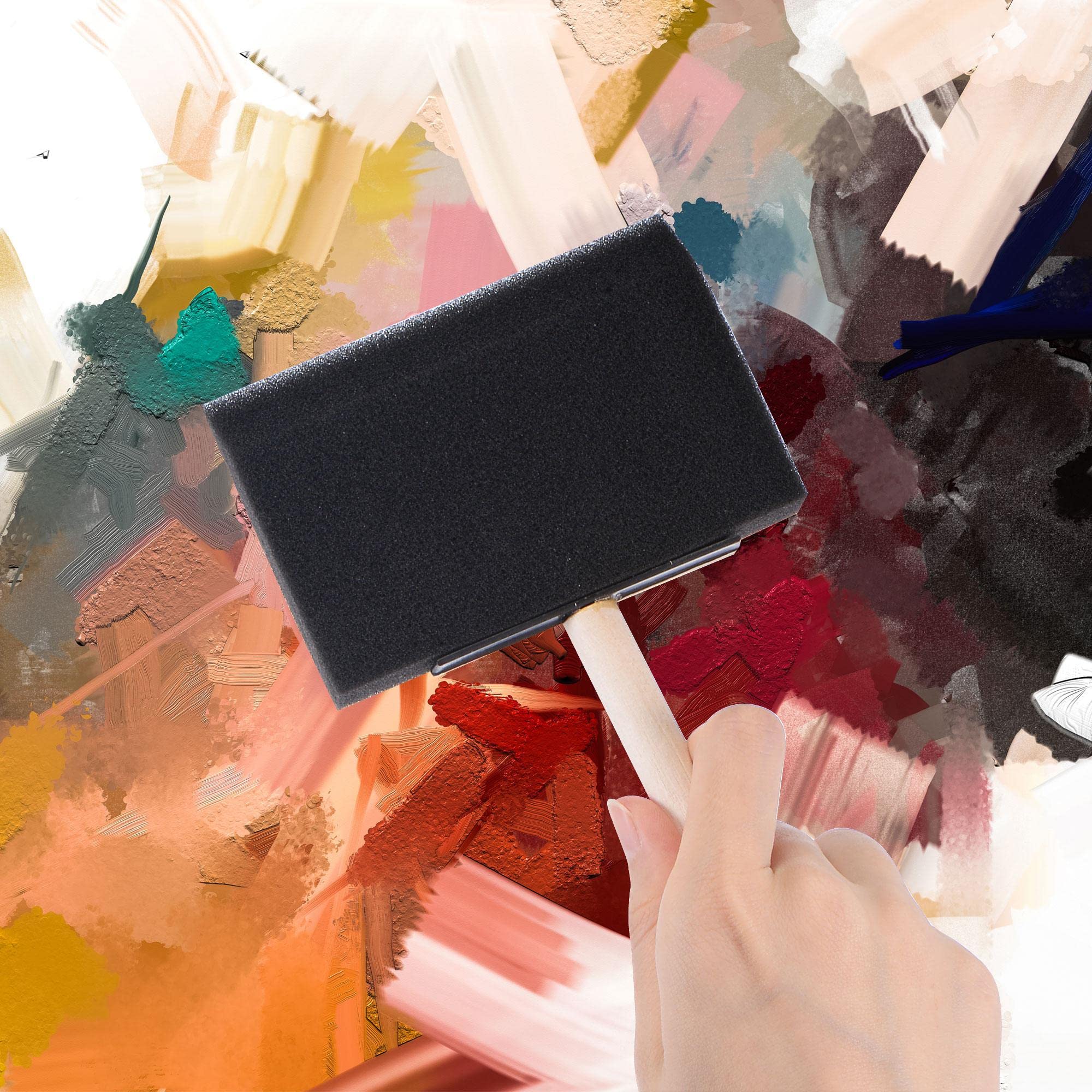 uxcell 4 Inch Foam Paint Brushes - 48Pcs Bevel Edge Sponge Brushes with Wooden Handle for Crafts, DIY Projects & Home Painting - Perfect for Staining, Varnishing & Decorative Painting