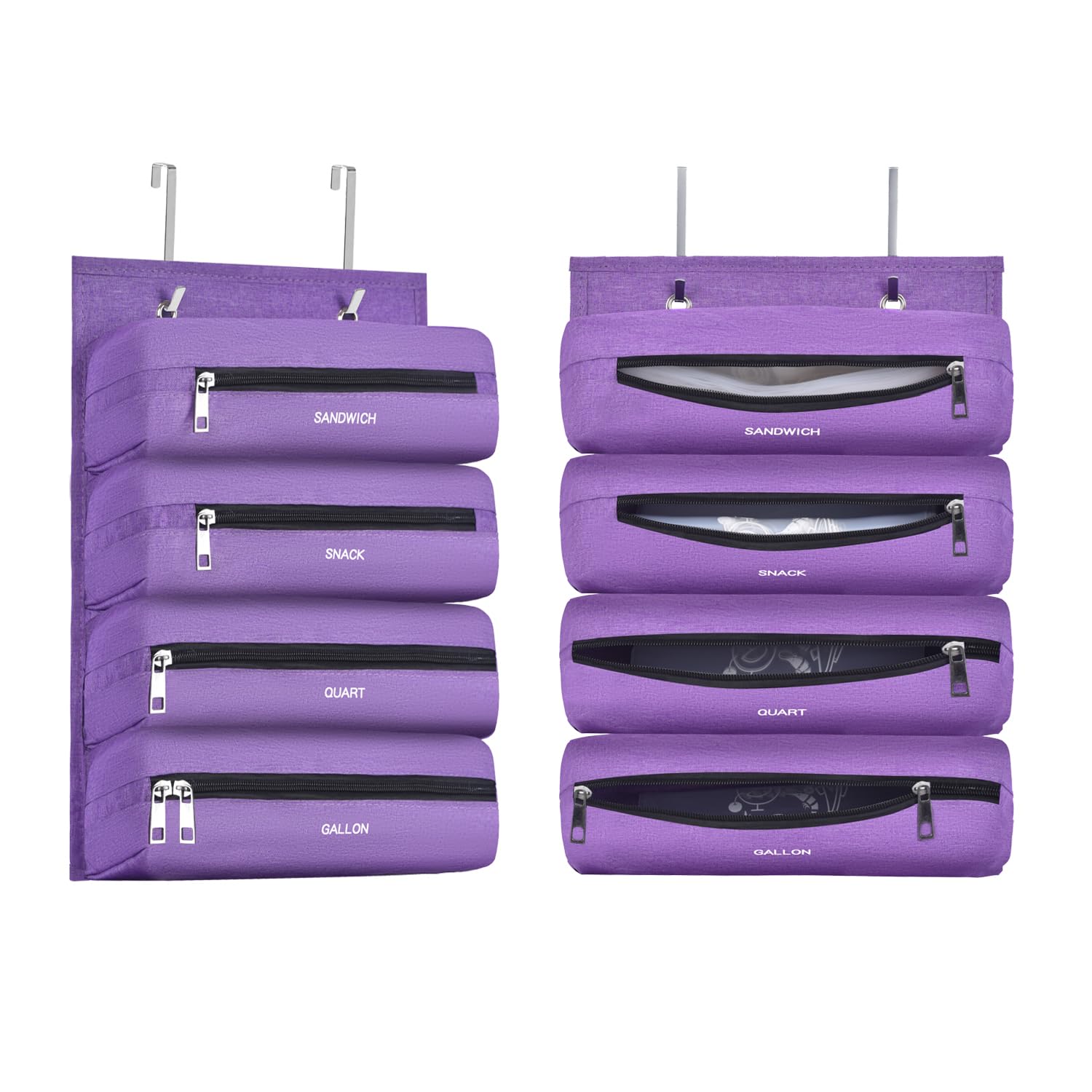 Plastic Zipper Bag Organizer for Gallon, Quart, Sandwich & Snack Food Storage - Kitchen & RV Camper Storage Solution (Purple) | Perfect for Pantry Organization, Camping Trips & Space-Saving Kitchen Storage