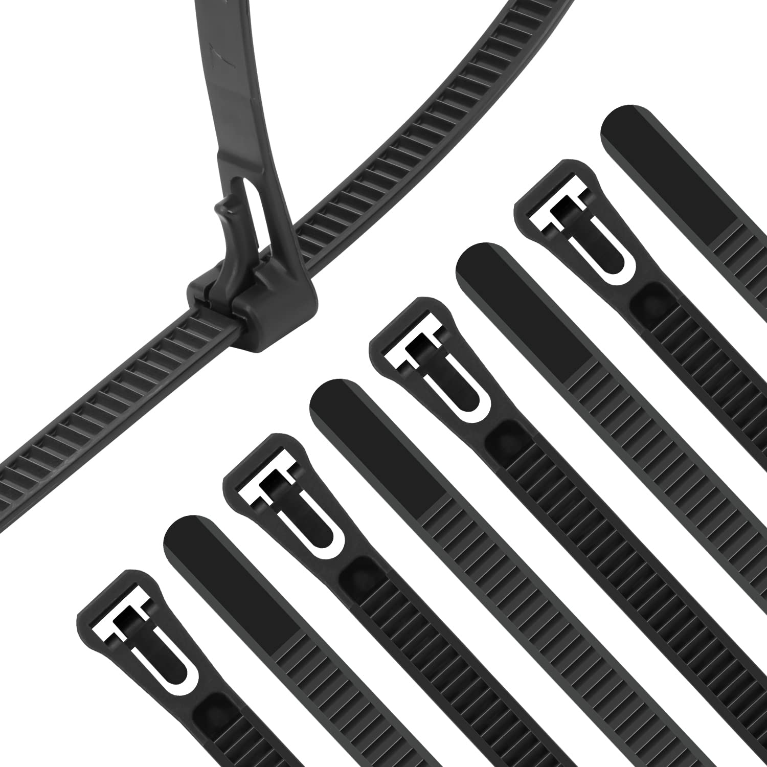 **XINGO 100PCS 8-Inch Reusable Adjustable Nylon Cable Ties, Heavy Duty 50LBS Plastic Wire Straps for Indoor & Outdoor Use - Organize Cables, Bundles, Garden, DIY Projects (Black)**