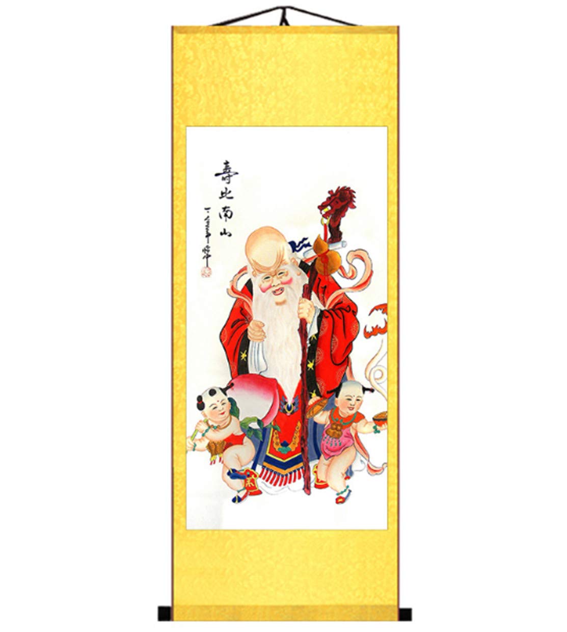Longevity God Feng Shui Wall Art Scroll - Asian Calligraphy Hanging Decor for Home & Office - Perfect for Living Room, Bedroom or Meditation Space