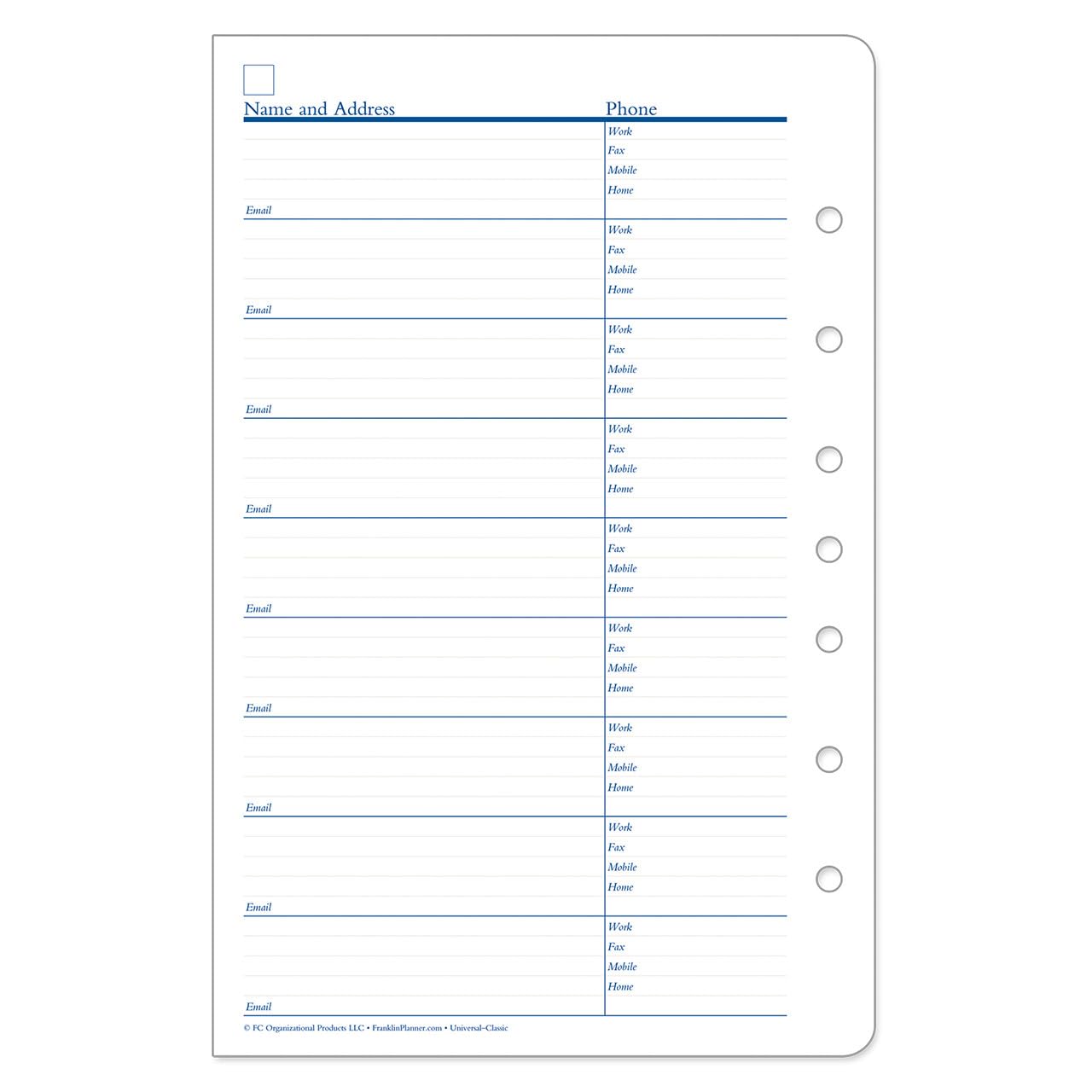 FranklinCovey Classic Planner Expansion - Address & Phone Pages Organizer - Perfect for Business Professionals & Daily Planning