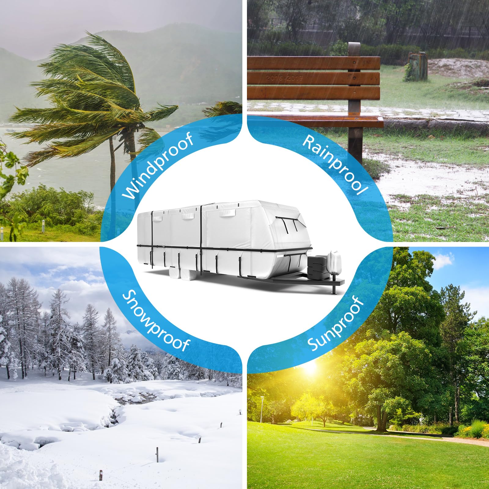 420D Oxford Fabric RV Cover for Travel Trailers 22'-24' - Waterproof, Windproof & Tearproof Camper Cover with 4 Tire Covers, Jack Cover & Zippered Doors | Perfect for Outdoor Storage, Winter Protection & Long-Term Parking