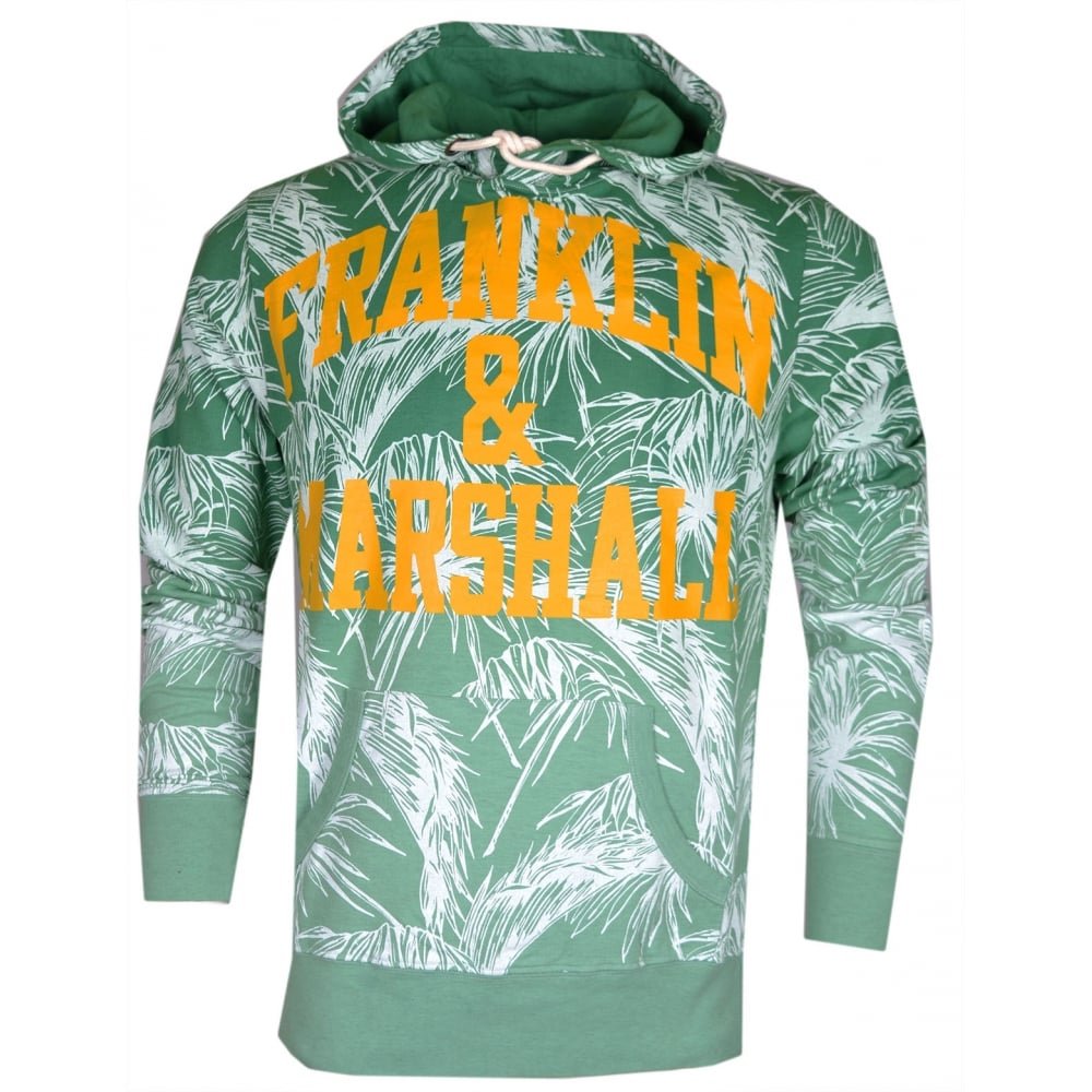 Franklin & Marshall MF081 Floral Print Bright Green Hoodie for Men - Stylish Casual Pullover for Everyday Wear, Street Fashion & Outdoor Activities